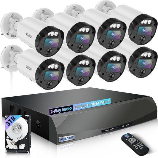 【130° Ultra Wide-Angle & 2-Way Audio】 Outdoor Wired Security Camera System, Wired Home Security Camera System, Home Video Surveillance System