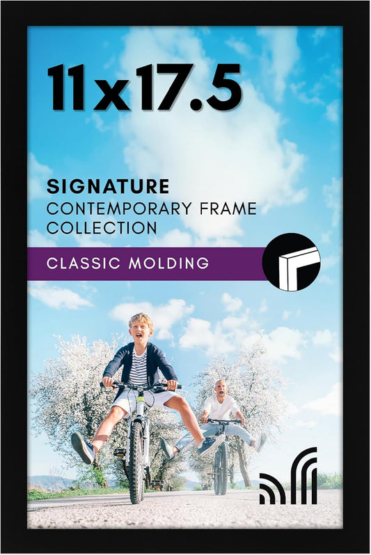 Americanflat 11x17.5 Picture Frame with Shatter-Resistant Glass - Signature Collection - Gallery-Style Frames Made of Engineered Wood - Photo Frame for Wall Display - Black