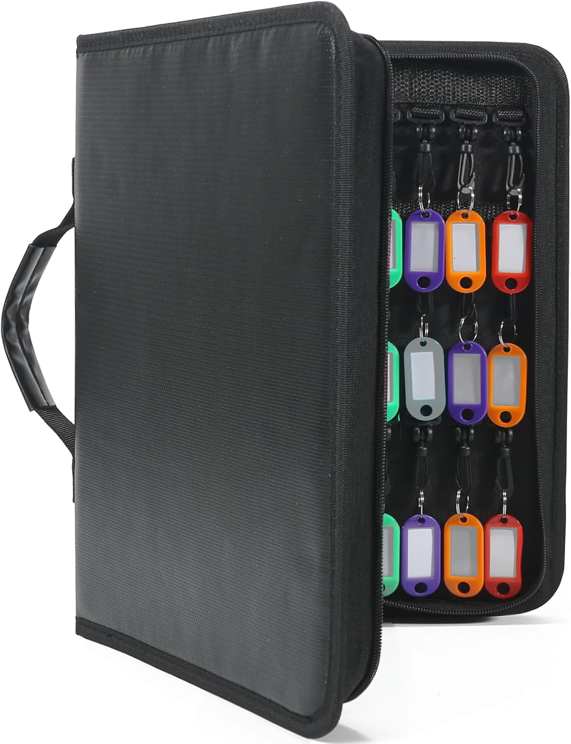 Zippered Key Case Organizer with Handle, Waterproof and Fireproof Key Binder with 54 Hooks and Tags Portable Key Storage Book for Offices Real Estate Agencies Hotels and Rental Management