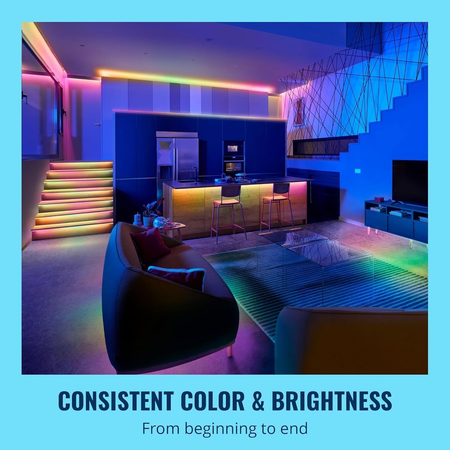 WiZ Connected 16.4 ft LED Light Strip For Your Smart Home, Flowing Multicolor LED Lights, Color-Changing RGBIC Lighting, Cuttable, Voice/App Control, Works with Google Home, Alexa and HomeKit