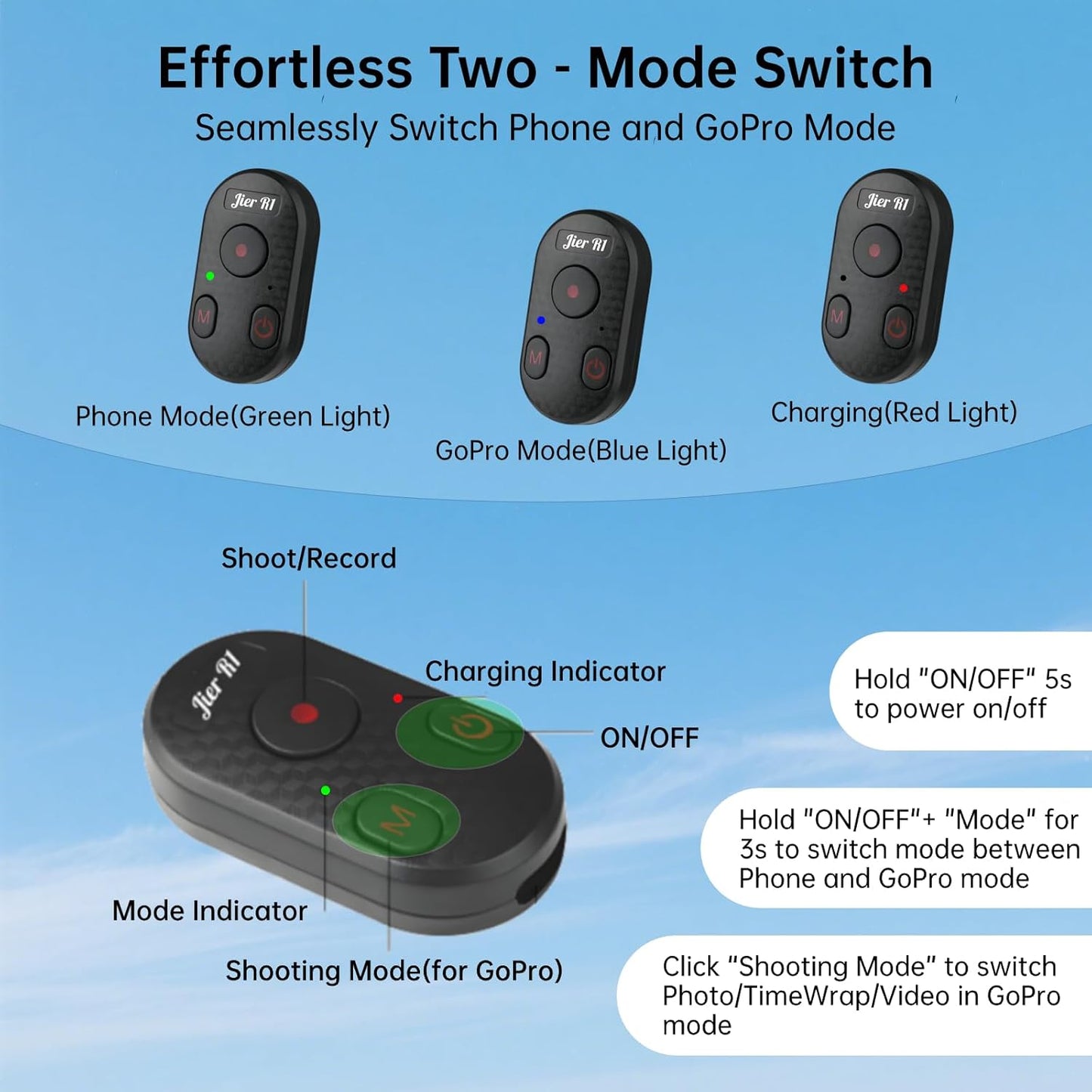 Bluetooth Camera Remote Control for iPhone, GoPro Camera Shutter Remote with Type-C Charging - 65ft Range - Instant Pairing - Compatible with iPhone 12-17 Pro Max, GoPro 8-12, iPad, Android