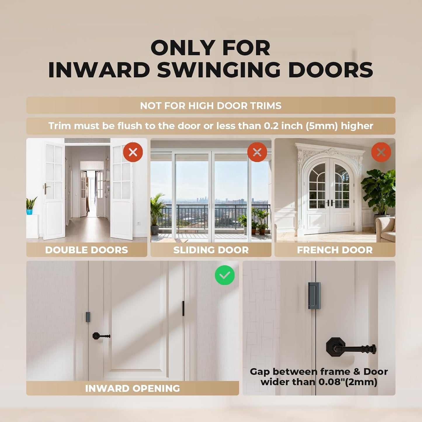 6 Pack Home Security Door Reinforcement Lock, Childproof Safety Door Lock Latch Stopper, Removable Screw-Mounted, Prevent Home Unauthorized Entry, Aluminum Construction, Withstands 800 lbs