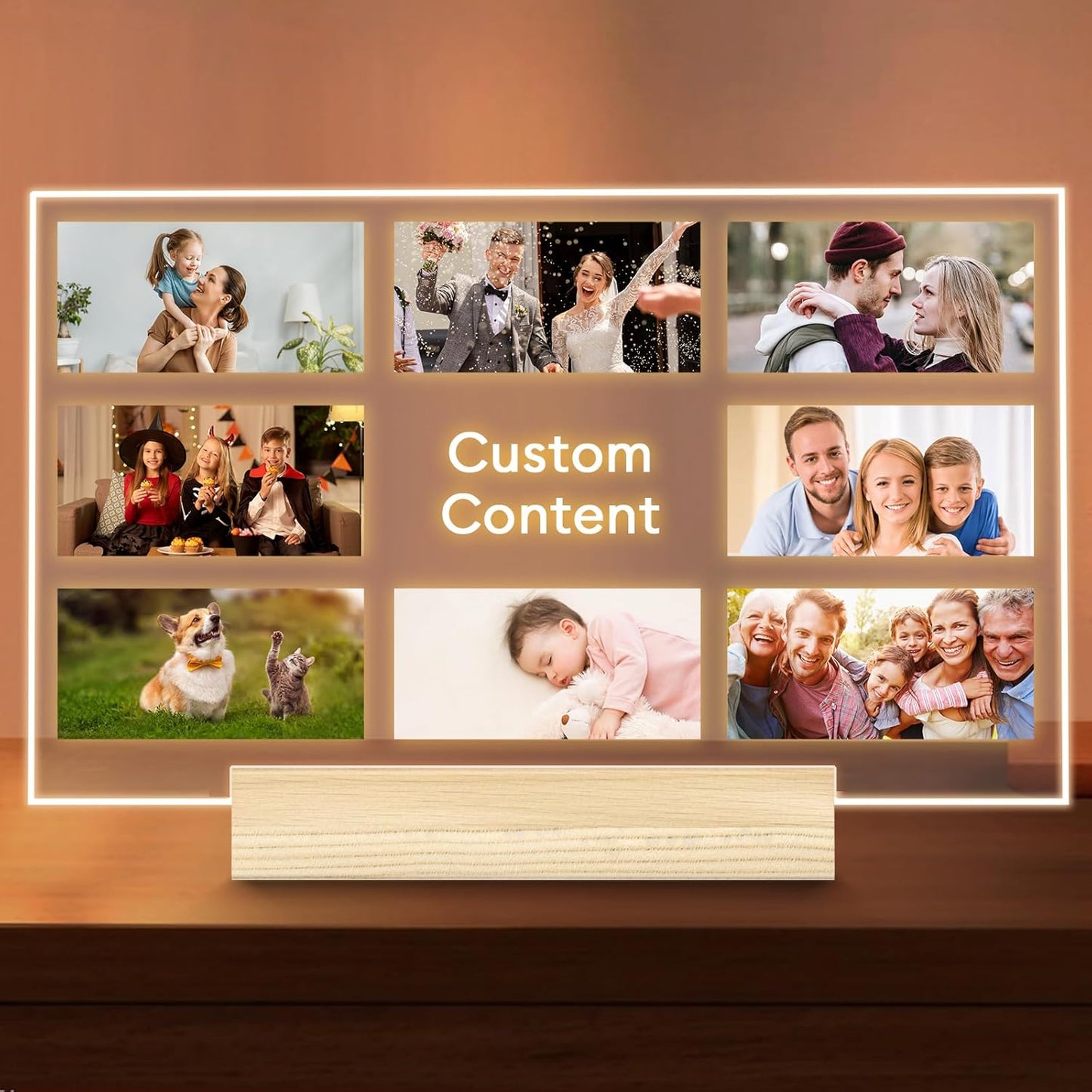 Personalized Picture Frame, Custom Tabletop Photo Frame with Light, Customized Gift for Mom/Father/Kid/Friend/Pet - Birthday, Valentine’s Day, Mother's Day, Father's Day, Christmas (R08)