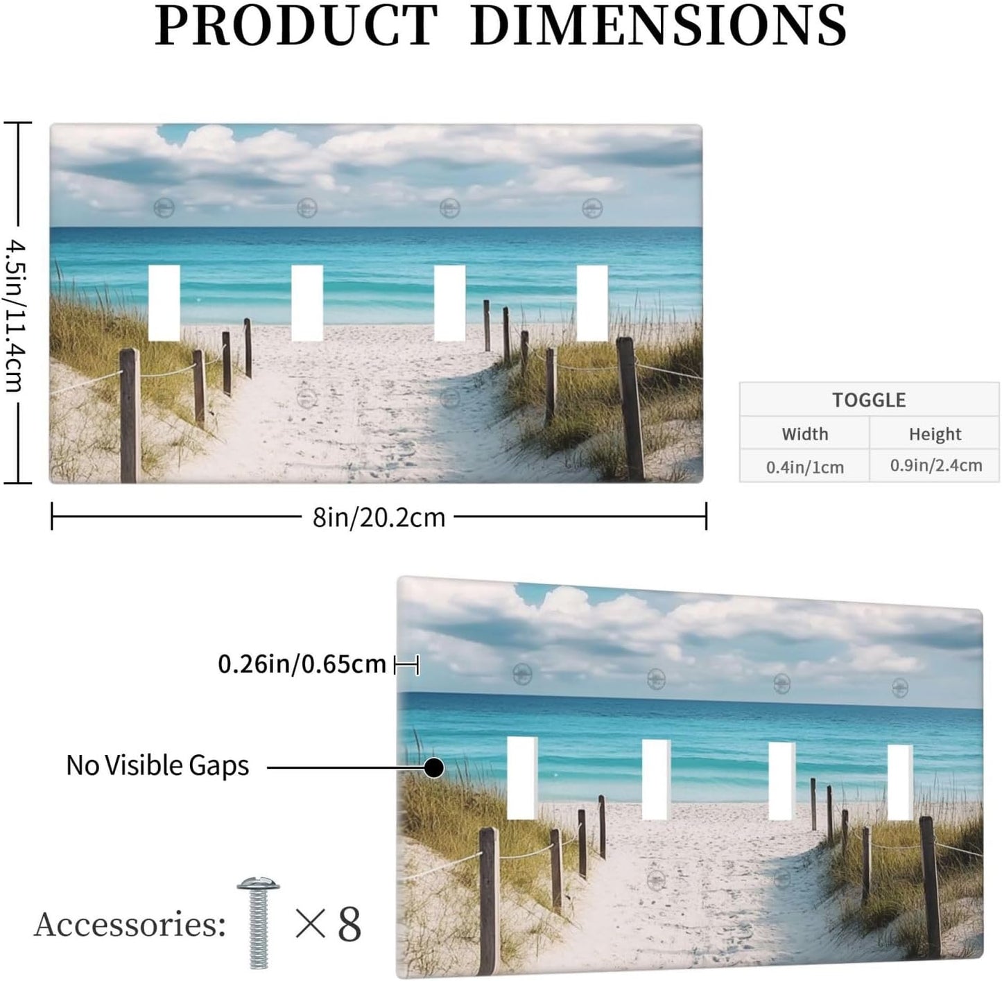 Decorative Light Switch Cover Plate Coastal Beach Ocean Seaside View 4 Gang Wall Plates for Electrical Outlets Quad Toggle Switch Plate Covers Outlet Covers Faceplate for Bedroom Home Decor