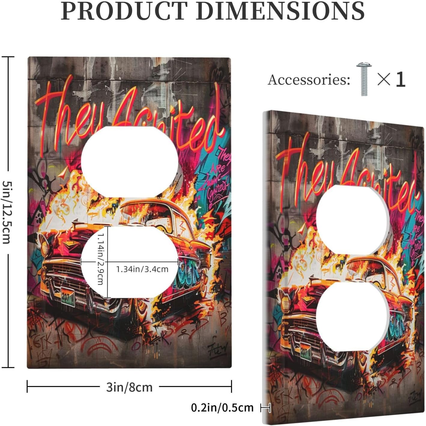 Outlet Covers Hip Hop Street Graffiti Flame Car 1 Gang Duplex Wall Plate Decorative Switch Plates Electrical Receptacle Faceplate Light Switch Cover for Bedroom living Room Decor