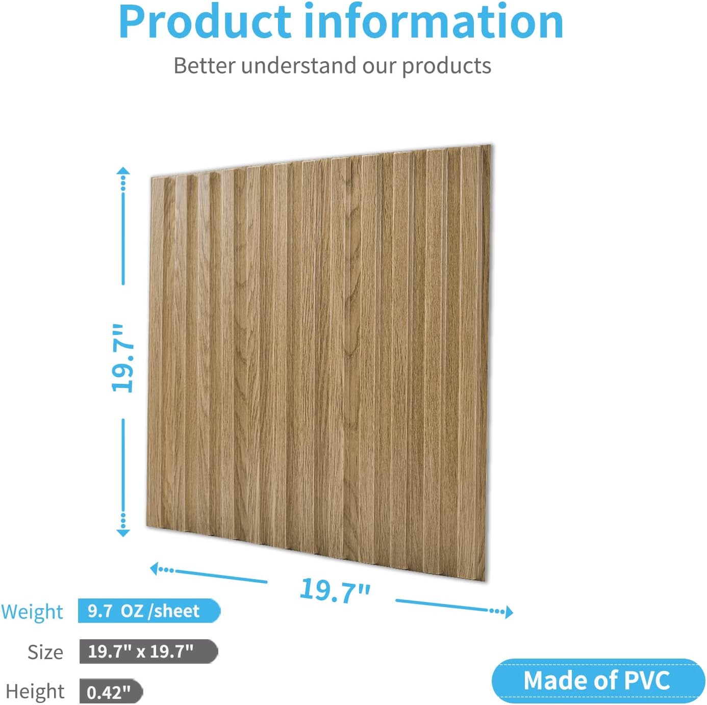Art3d Slat Wall Panel, 3D Fluted Textured Panel 12-Tile 19.7 x 19.7in. - Walnut
