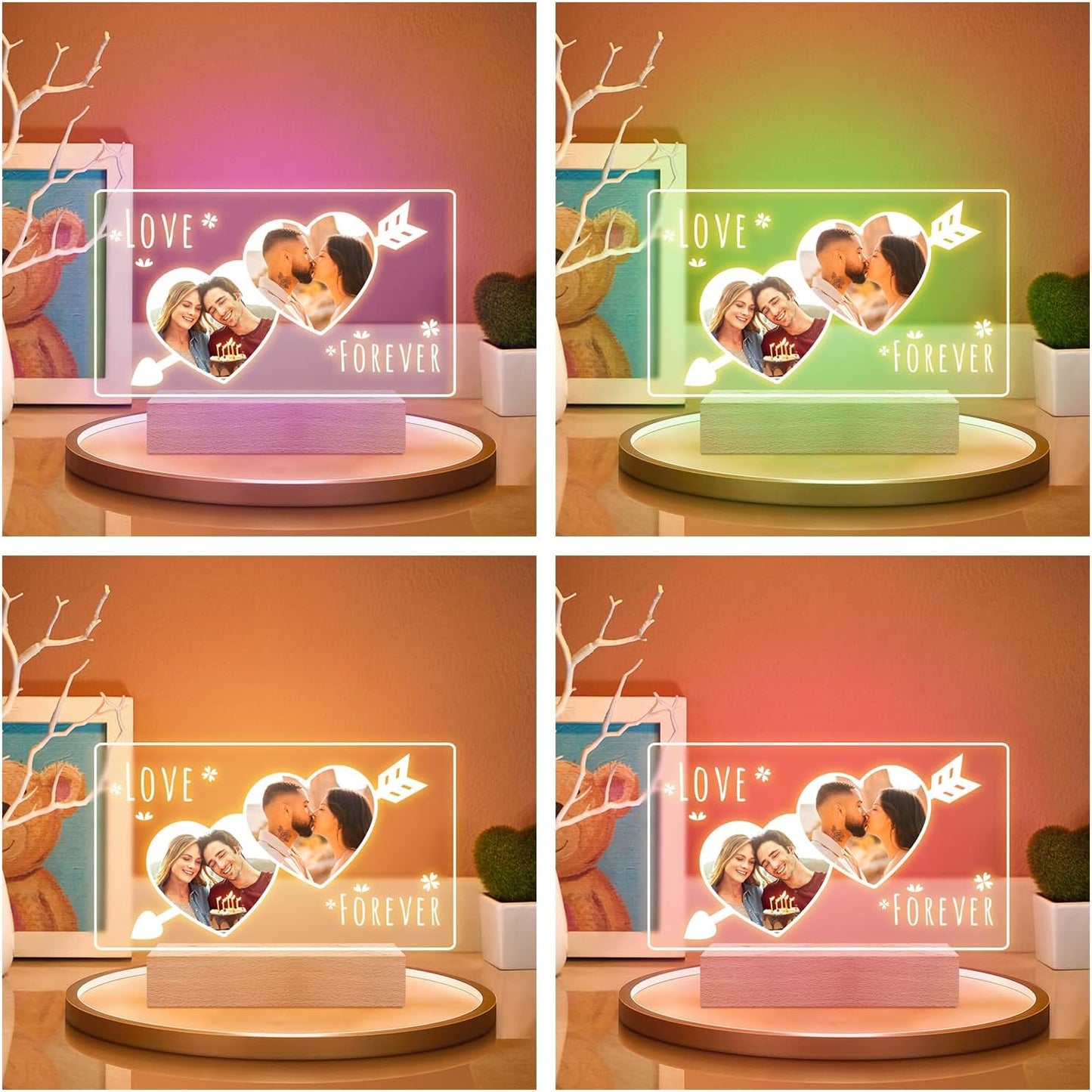 Custom Picture Frames with Photo, Personalized Photo Frame with Night Light, Customized Picture Frame, Personalized Valentines Day Gifts for Her & Him