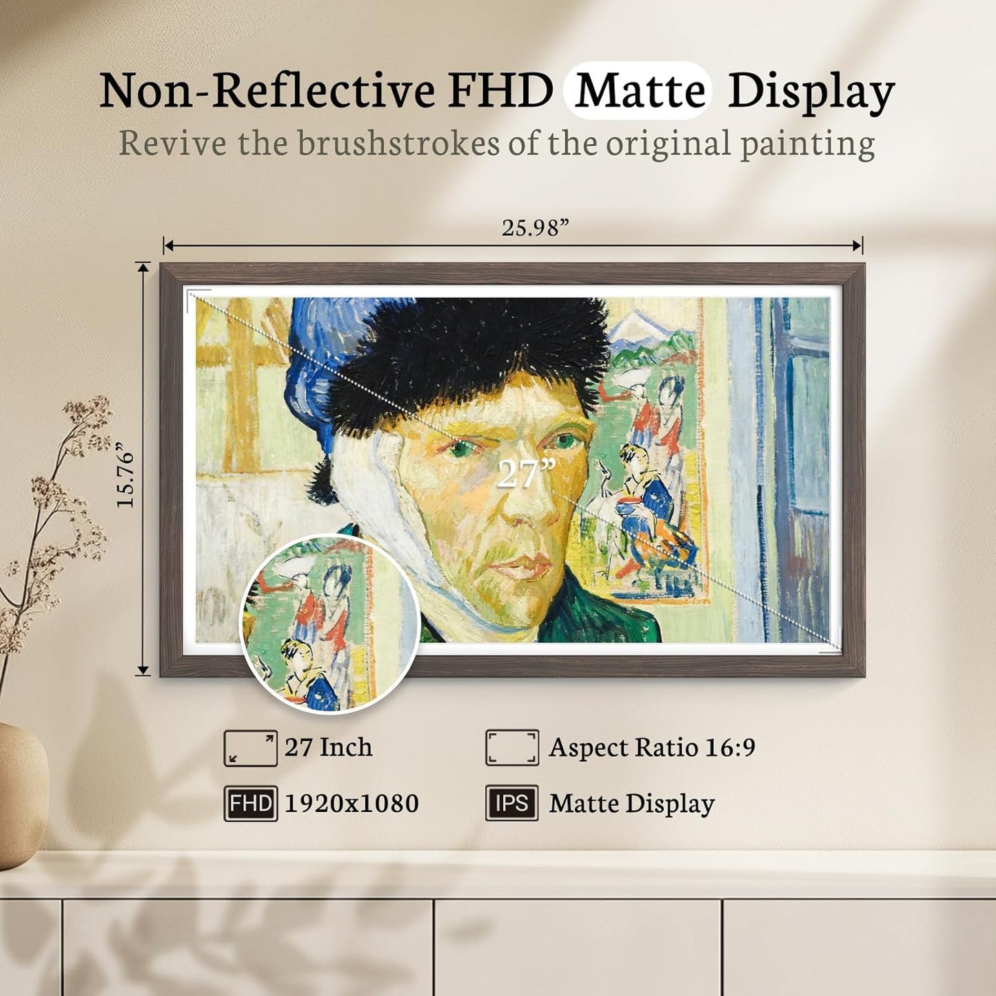 BSIMB Large Digital Picture Frame 27 Inch, 1920x1080 FHD WiFi Digital Photo Frame Electronic 32GB, Wall Mount Included, Share Pictures/Videos via App Easy Setup Gifts for Mom(Non-Touch), Dark Wood