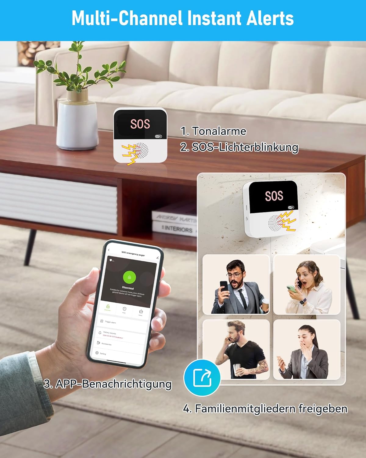 WiFi Caregiver Pager Wireless Call Button with App Alert, Life Alert Systems for Seniors No Monthly Fee- 2 Caregiver Call Button + 1 Wristband Panic Button, Alert Button for Seniors at Home