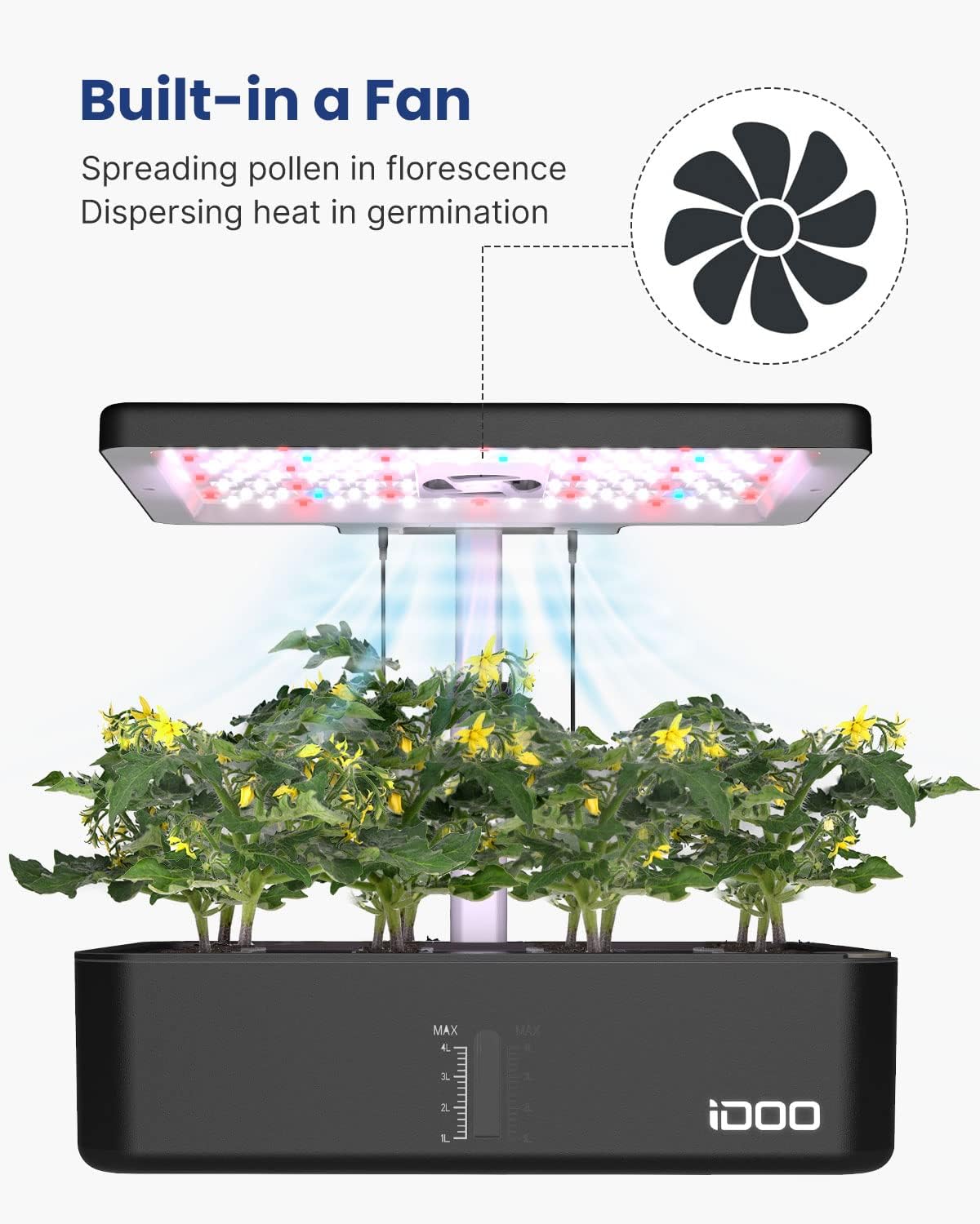 iDOO Hydroponics Growing System Kit 12Pods, Indoor Herb Garden System, with LED Grow Light, Built-in Fan, Auto-Timer, Adjustable Height Up to 11.3", for Home School, for Women Mom