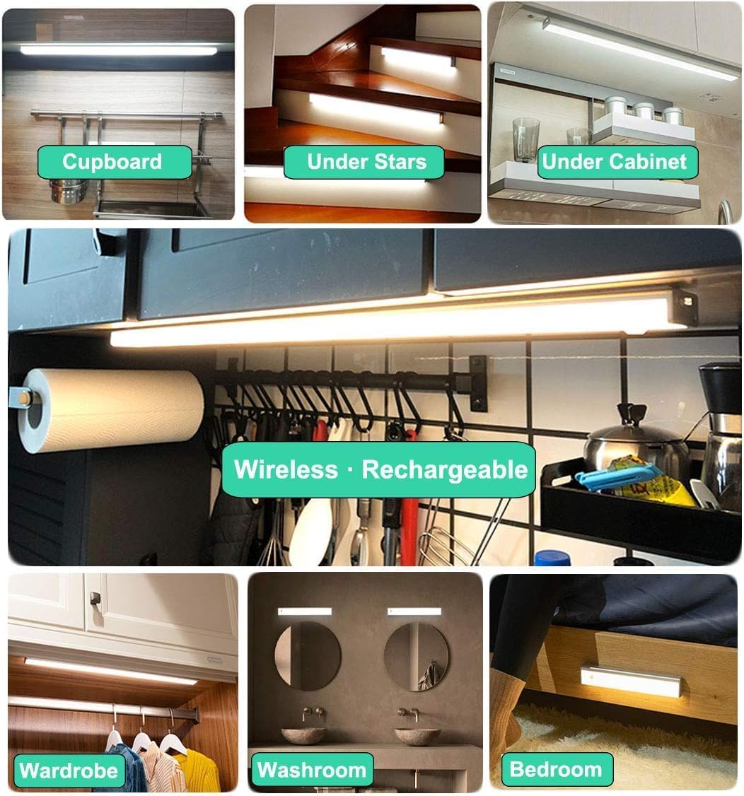 Battery Powered Operated Closet Lights Motion Sensored Activated Rechargeable Under Counter Cabinet Lighting Wireless Indoor Magnetic Lights for Closets,Kitchen,Hallway,Wardrobe,Stairs,Pantry