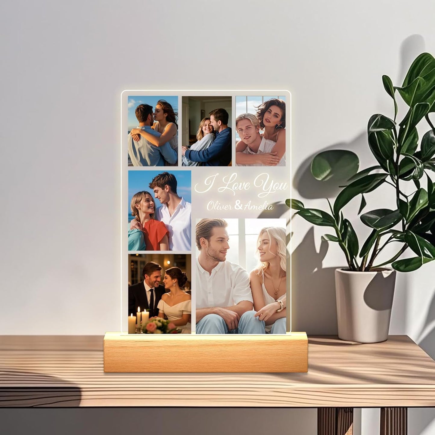 Personalized Picture Frames with Photo, Custom Photo Frame with Night Light, Customized Girlfriend Photo Gifts, Ideal Gift for Couples Anniversary Birthday Mom Dad Him Her