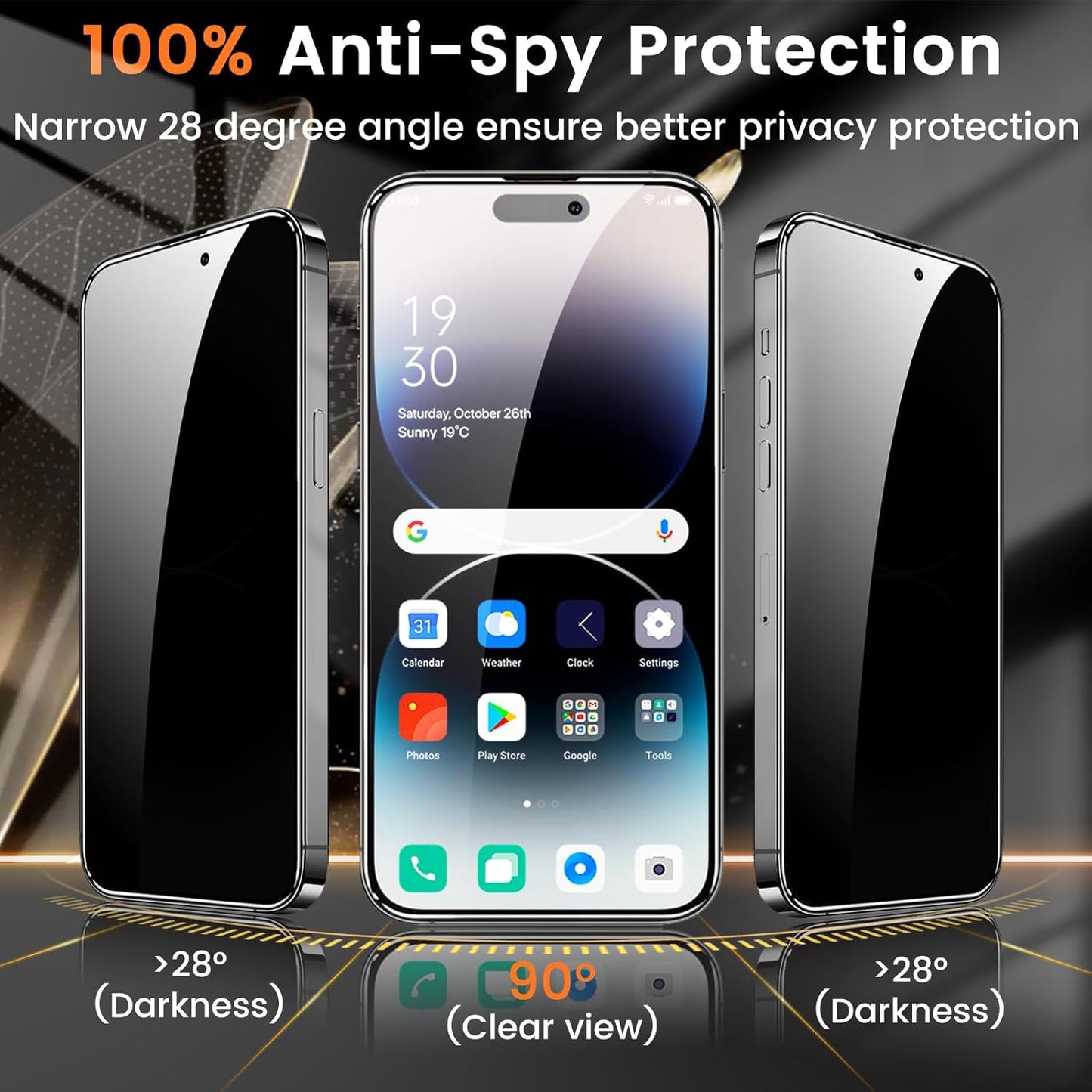 3+3 Pack Privacy Screen Protector for iPhone 14 Pro 6.1-Inch with 3 Pack Camera Lens Protector, Anti Spy Tempered Glass Film 9H Hardness Bubble Free Case Friendly