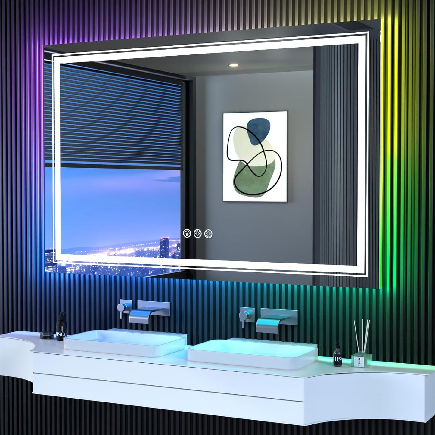 LED Mirror for Bathroom, 55"X30" with 8 RGB Backlit +3 Front Lit (Adjustable Individually), Anti-Fog, Large Lighted Bathroom Vanity Mirror for Wall,Shatterproof,Memory Function,Tempered Glass