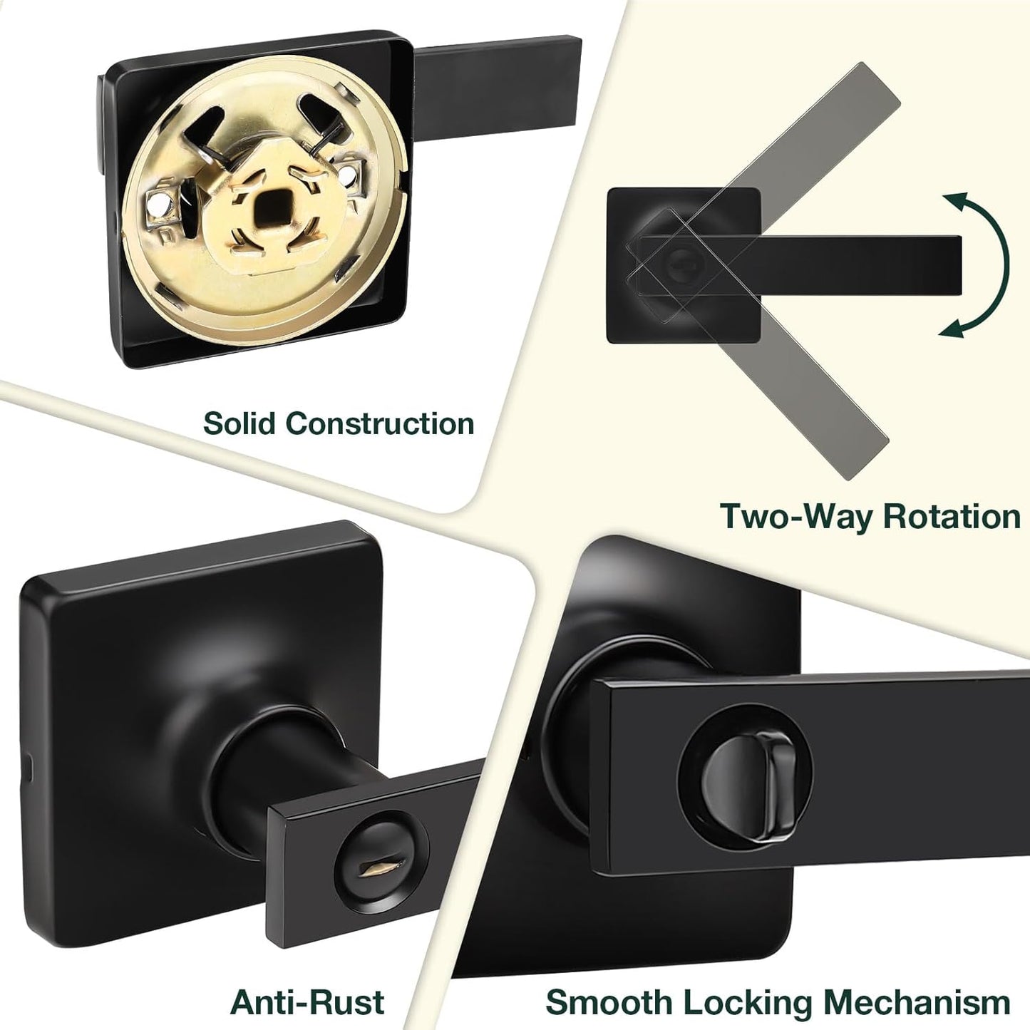 GOBEKOR 6 Pack Matte Black Privacy Door Handles Interior Door Levers for Bedroom Bathroom Black Privacy Levers Square Lever Door Handles