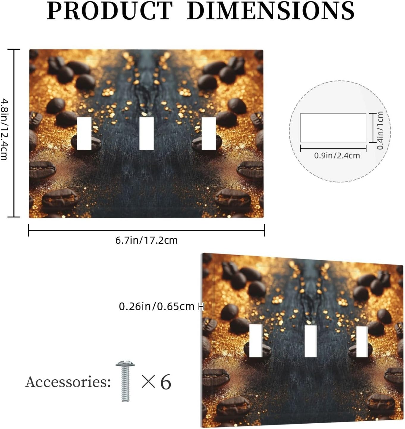 Decorative Light Switch Cover Plate Black Wood Board Gold Dust Coffee Beans 3 Gang Wall Plate Oversized Triple Toggle Switch Cover Plate Jumbo Face Plate for Home Decor