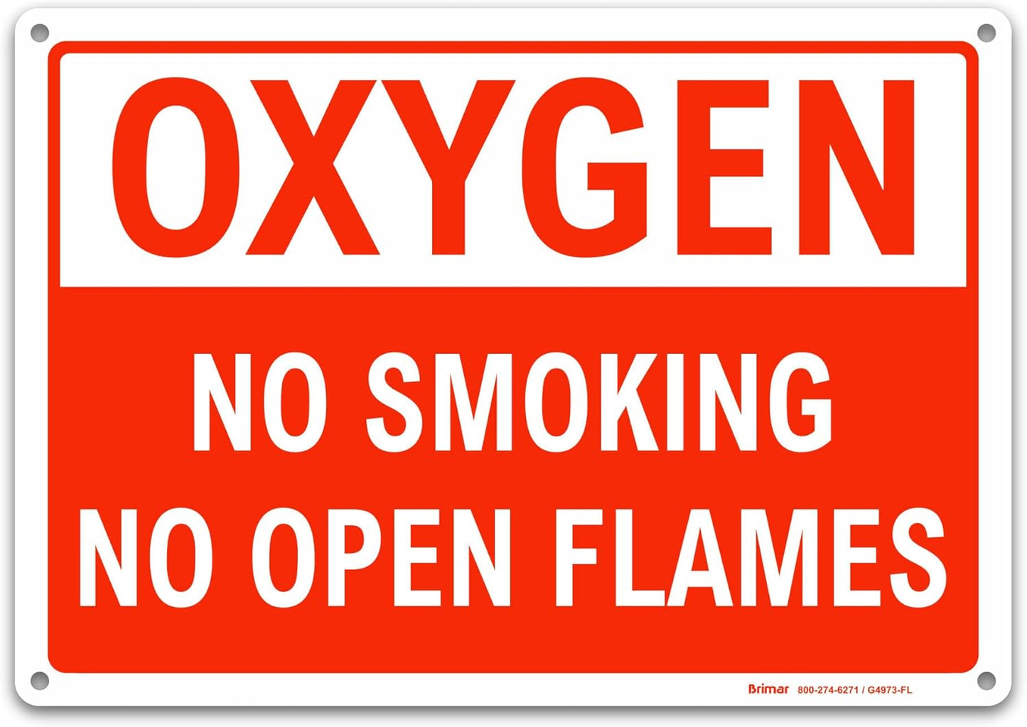 Brimar - 14 x 10" - Oxygen No Smoking No Open Flames Sign - .055″ Polyethylene Plastic - Clear Message - Easy Installation