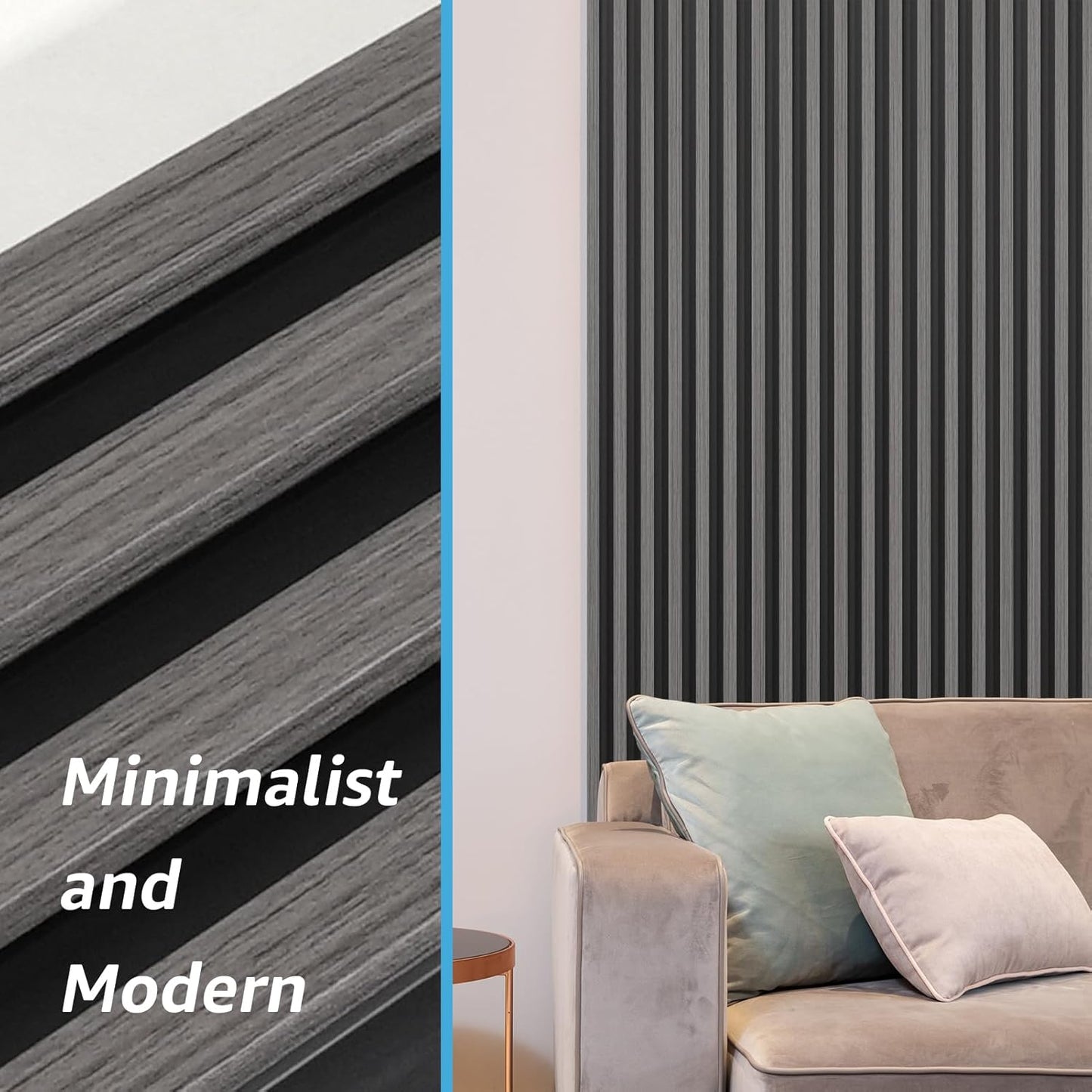 Art3d 8-Pack WPC Wood Slat Wall Panel for Interior Wall Décor, 3D Wood Fluted Acoustic Wall Paneling for Living Room Bedroom Home & Office Accent Wall Decor - 96 x 6 Inch Grey
