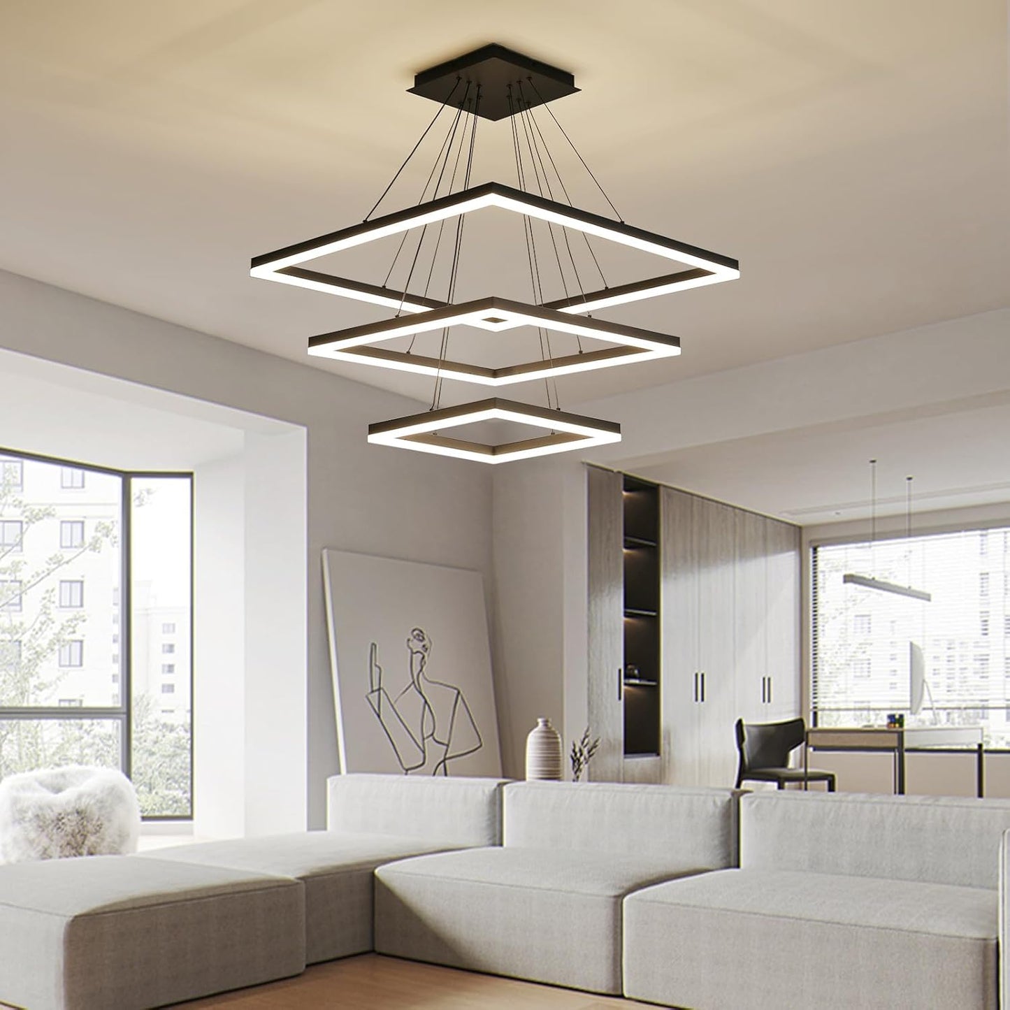 Ceiling Chandelierst, with Remote Control Dimmable 3 Color Mode & Brightness (Warm & Cool & Neutral Light) Ceiling Chandelier, Acrylic Anti-Flicker Dining Light Fixture for Kitchen