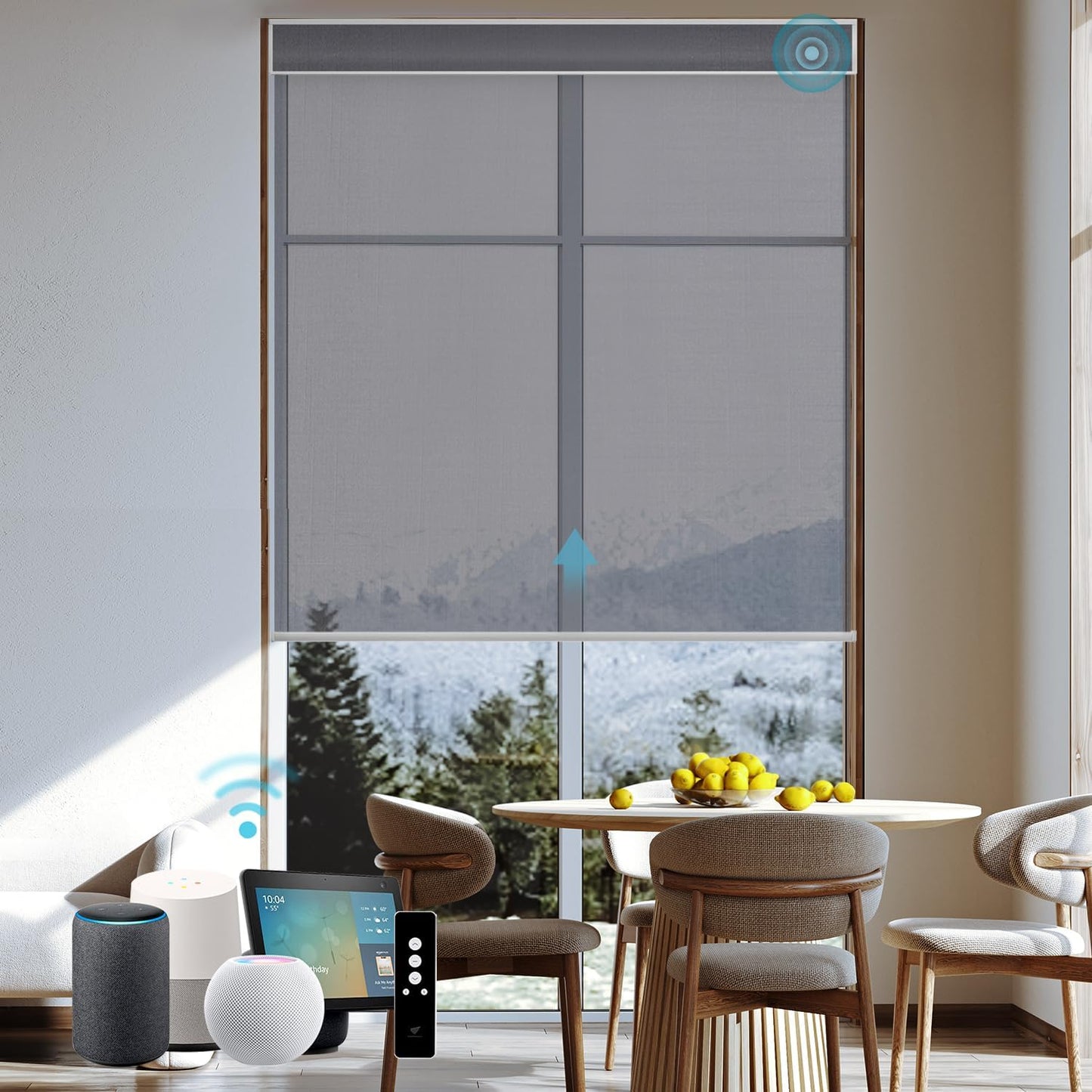 SmartWings Motorized Light Filtering Roller Shades 60% Blackout Work with Matter Homekit Alexa Z-Wave ZigBee SmartThings Google, Cordless with Remote Control, Twilight Heather Grey