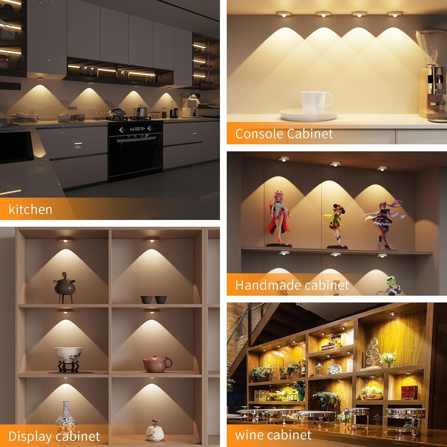 Puck Lights Cordless with Remote Control, 2200mAh Rechargeable Under Counter Lighting,3 Color Temperatures Dimmable Under Cabinet,Closet Light,Tap Light for Hallway (Silver, 5PCS)
