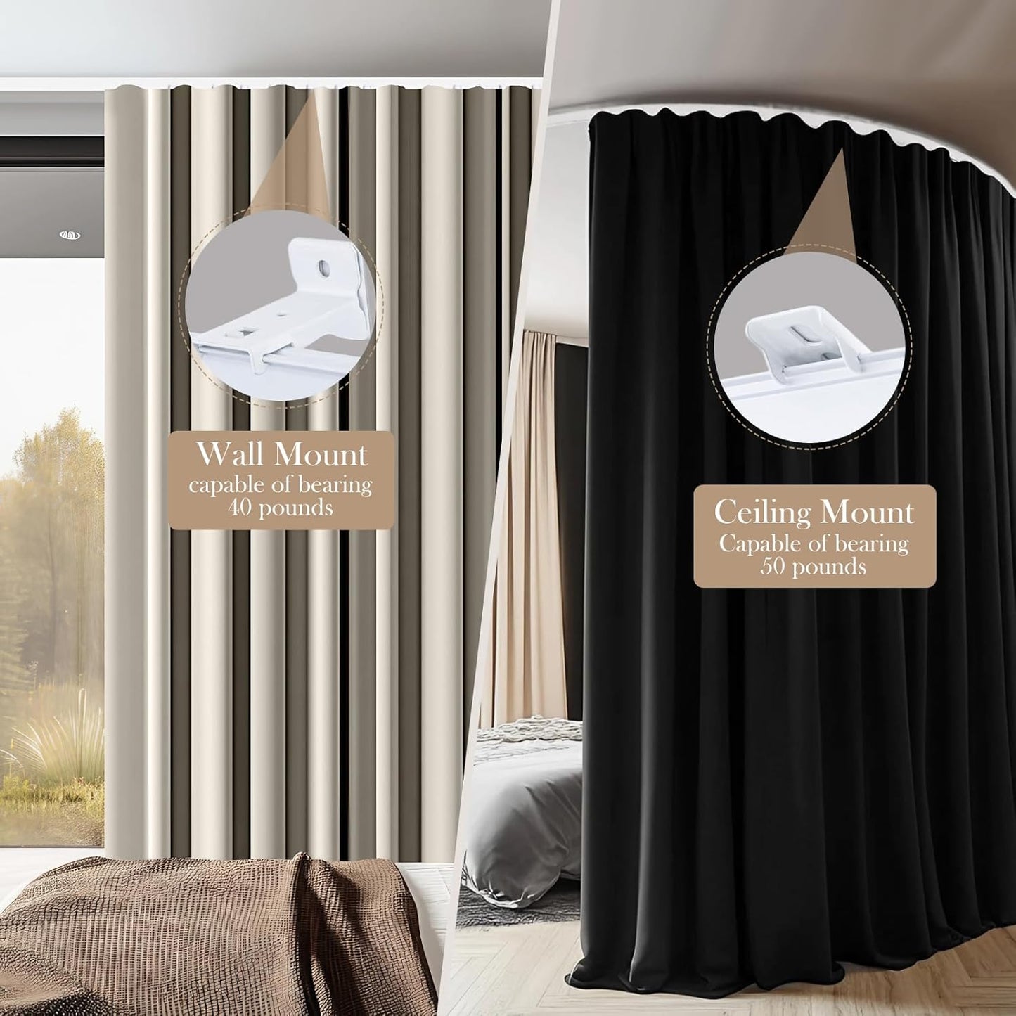 Flexible Ceiling Curtain Tracks, Ceilings Track for Curtains, Aluminum Curtains Track Ceilings Mount,Wall Mount Curtain Rail, Ceiling Curtain Rod, Sliding Curtain Tracks with Clips (White 6FT)