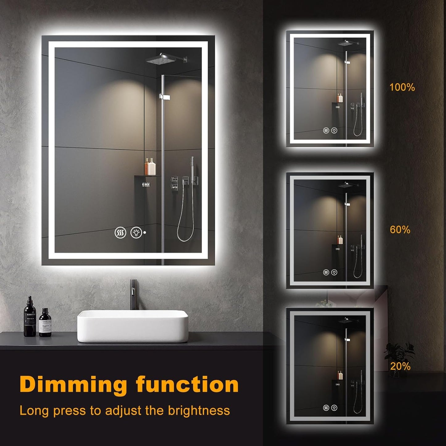 24"x32" LED Bathroom Mirror with Lights, Smart Lighted Bathroom Mirror for Wall, Anti-Fog Lighted Vanity Mirror with Memory, Shatterproof
