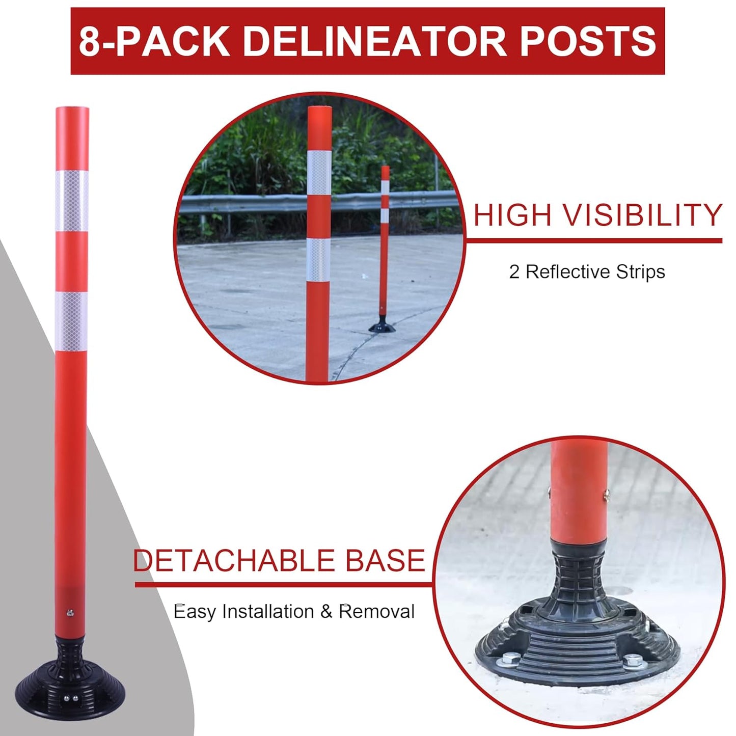 36 Inch Heavy Duty Traffic Cones 8-Pack with Spring Base - OrangeStar Reflective Safety Cones for Construction Zones, Highways, Parking Lots - Orange Road Delineators
