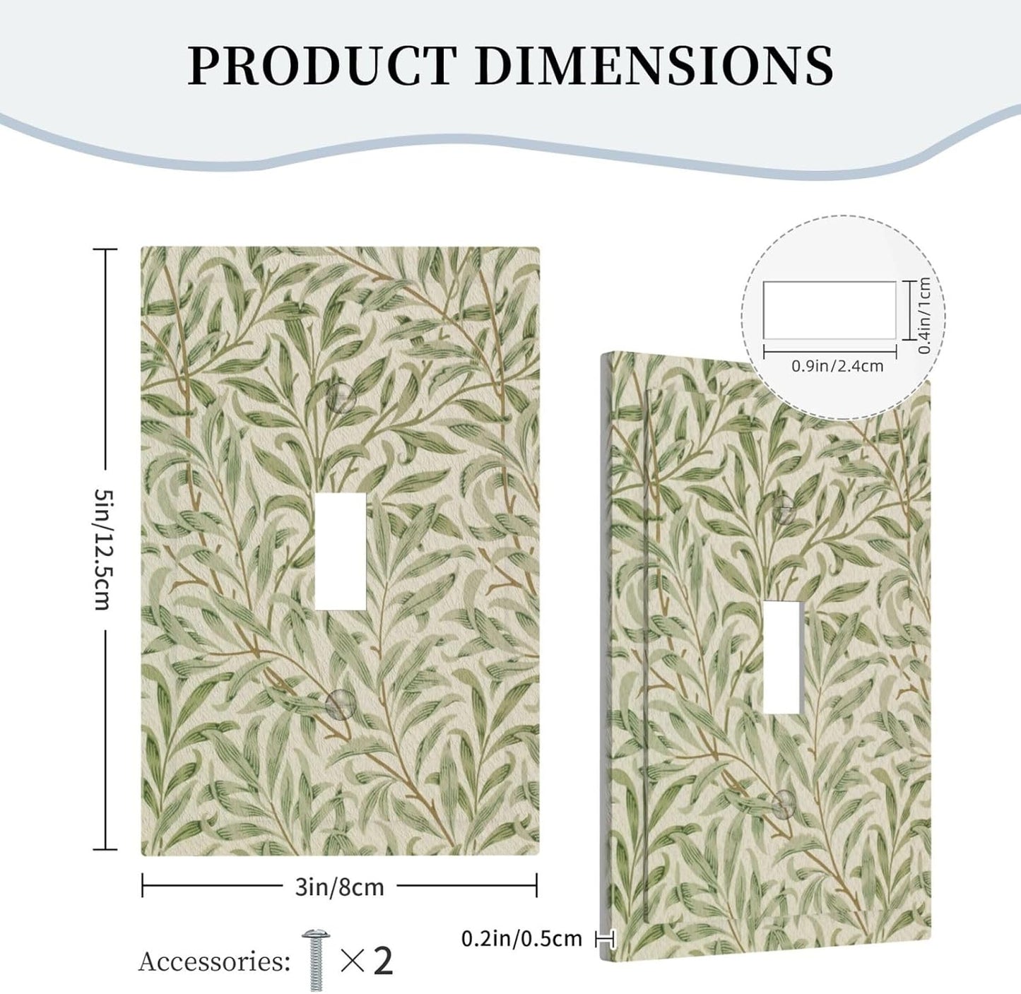 Decorative Light Switch Plate Covers Vintage Morris Willow Leaf Green Leaves 1 Gang Wall Plate Single Toggle Switch Cover Plate Jumbo Electrical Switchplate Receptacle Faceplate