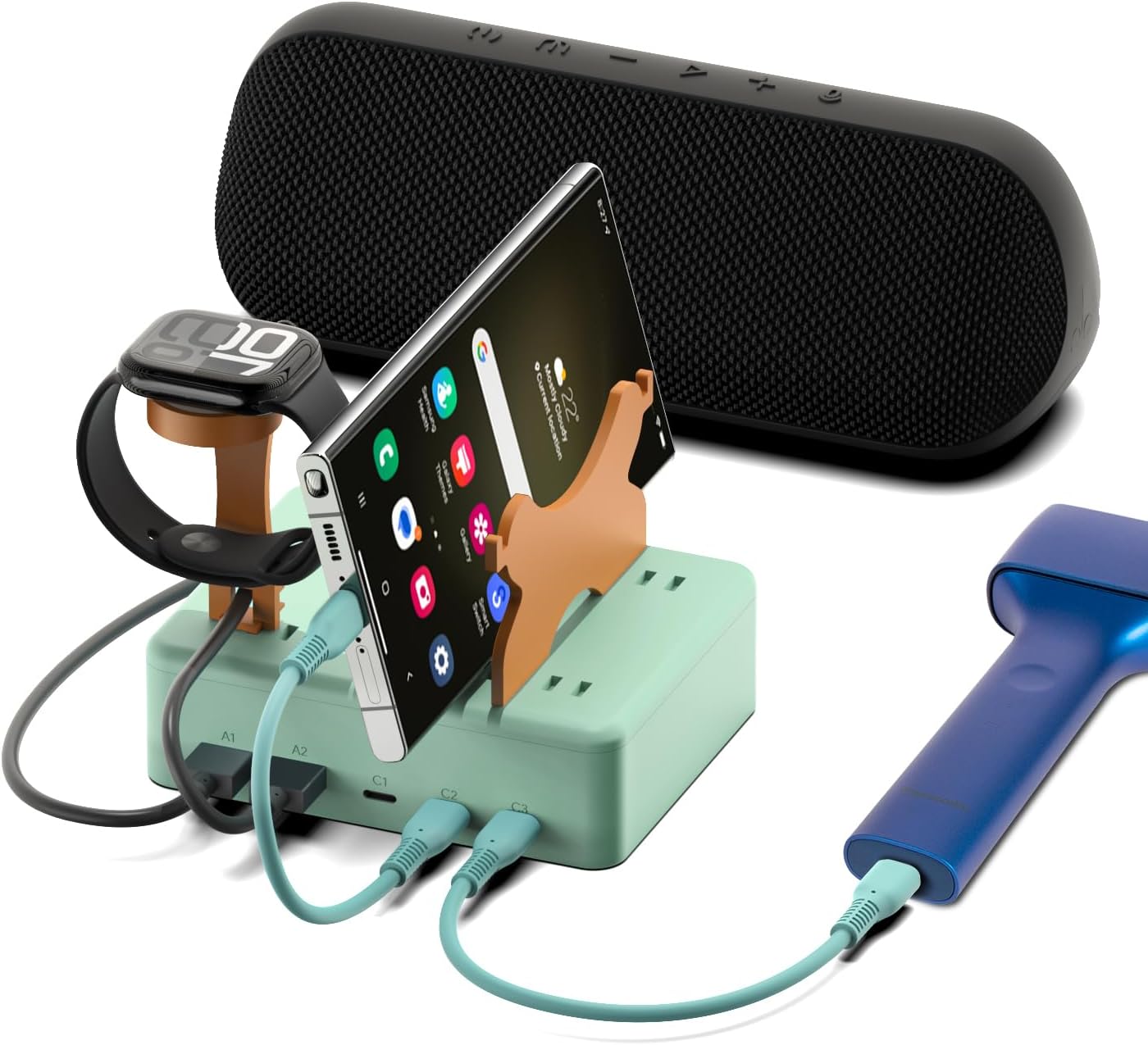 KFD Charging Station for Multiple Devices, 70W 5-Port USB C Fast Charger Stations for iPhone iPad Android Cell Phone Kindle Tablet, Multi-Device Organizer Docking Station, Multi Charger Organizer