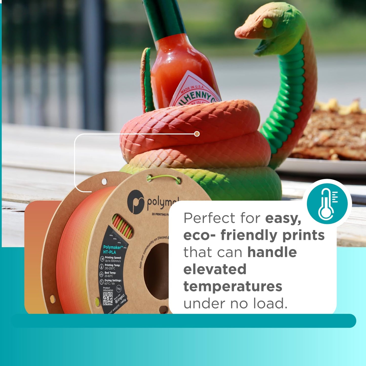 Polymaker HT-PLA Filament 1.75mm Gradient Tropical, High Temp PLA for 3D Printing, Heat Stable Up to 150°C, Easy to Print, Works with Most FDM Printers, 1kg Spool