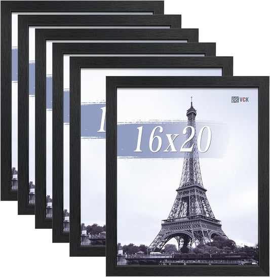 VCK 16x20 Picture Frames Black Set of 6, Wide Border Wood Poster Frame, Multi-Directional Display Family Photos, Office Prints, Studio/Gallery Artwork, Woodgrain Series, Wall Hanging