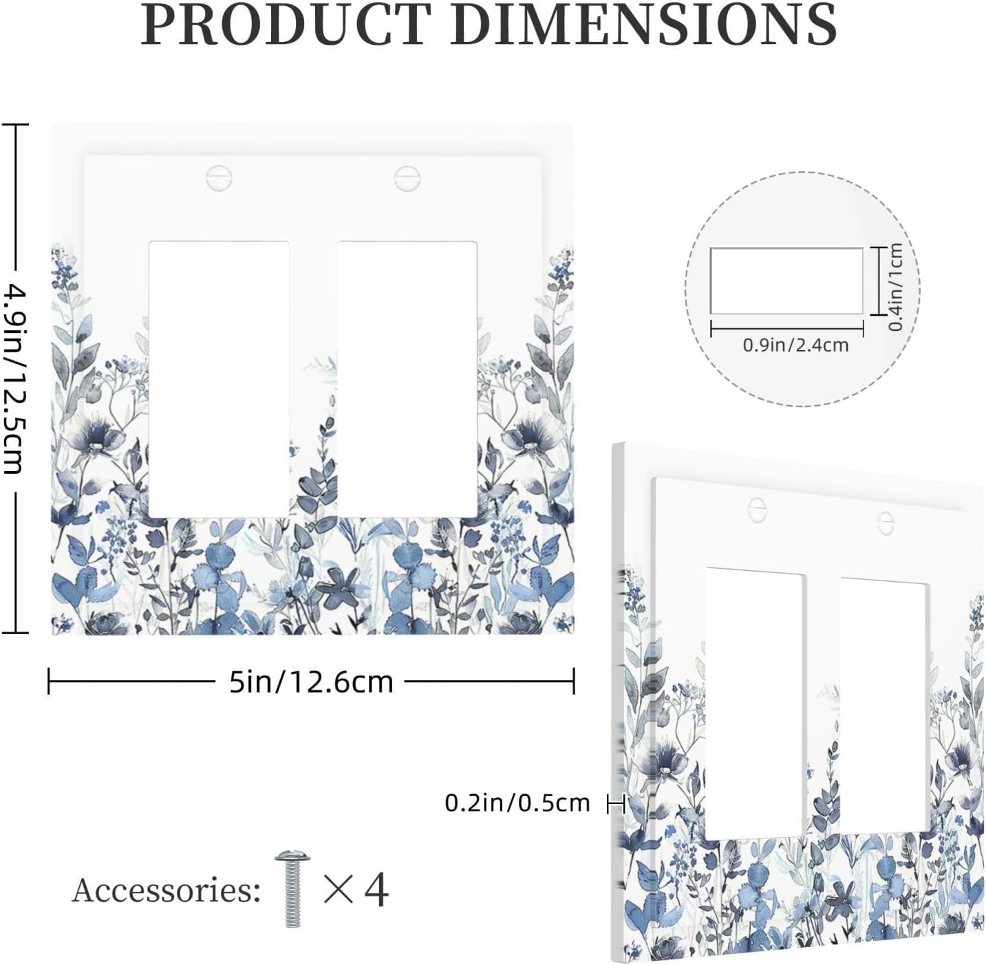 Decorative Outlet Covers Light Blue Watercolor Leaves Plant With Floral 2 Gang Double GFCI Rocker Electrical Wall Panels Light Switch Cover Plate for Bedroom Bathroom Decor