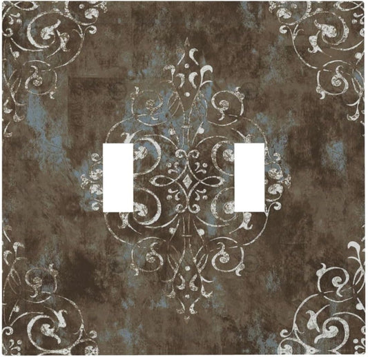 Gothic Vintage Abstract Brown Patterns Double Toggle Light Switch Covers 2 Gang Wall Plate Dual Decorative Switchplate Electrical Faceplate for Country Bathroom Bedroom Decor