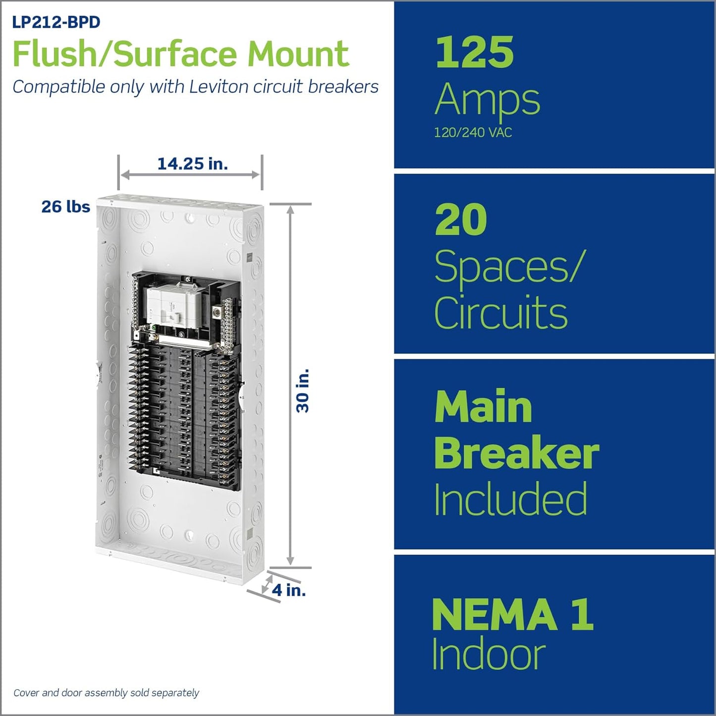 Leviton 20 Space, 20 Circuit Indoor Load Center with 125 Amp Main Circuit Breaker, LP212-BPD