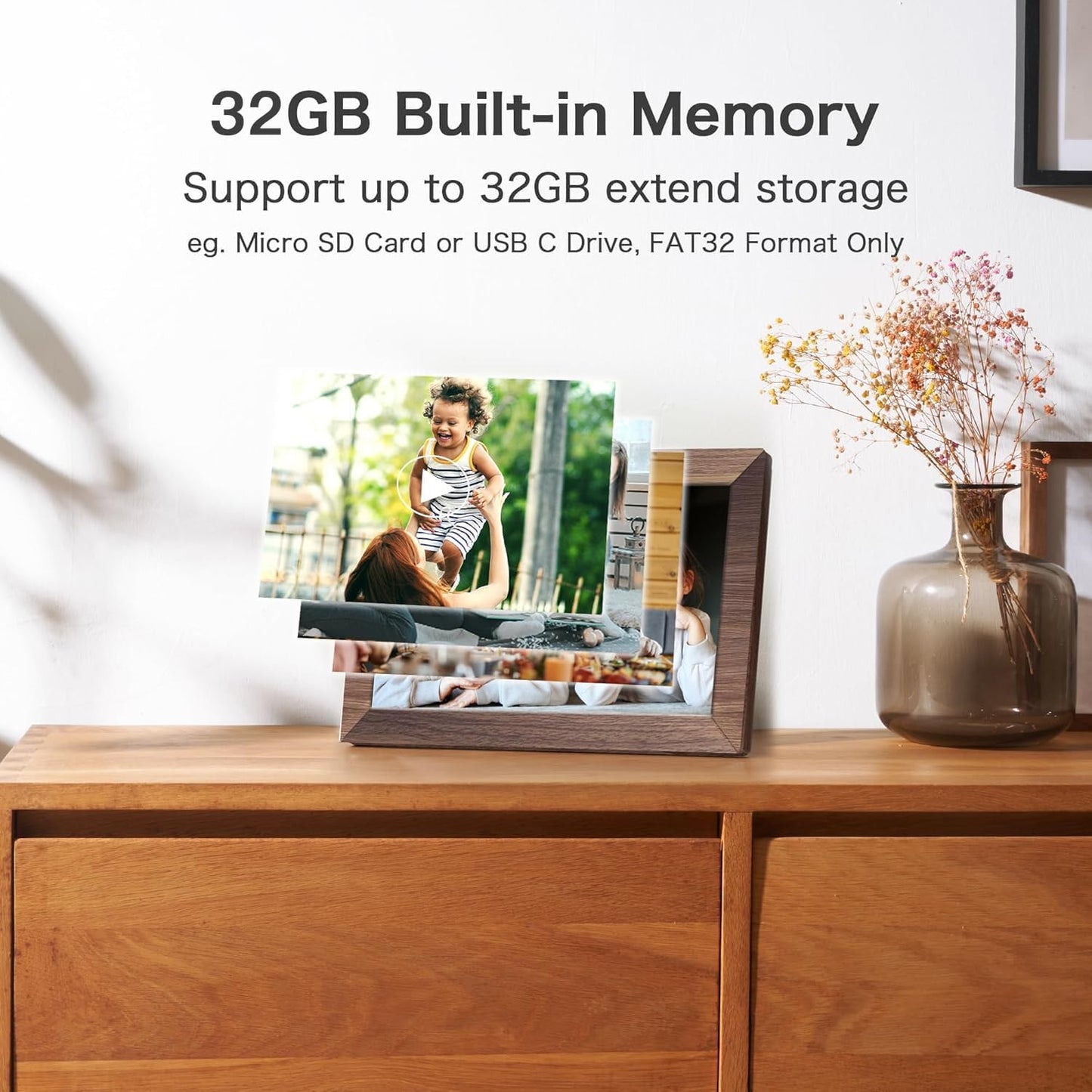 Digital Picture Frame, Frameo WiFi 10.1 Inch 1280 * 800IPS Touch Screen Digital Photo Frame, 32GB Memory, Auto-Rotate, Share Videos Pictures, Birthday Gift for Friend, Family, Wood Color Plastic Frame