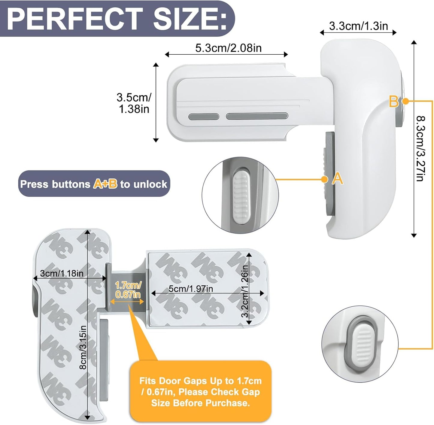 Fridge Lock for Kids, Childproof Refrigerator Door Lock, Fridge Latch with 3M Adhesive, Freezer Locks Automatically Closed, No Drill No Screw, More Security for Kids/Pets (2 Pack, White)