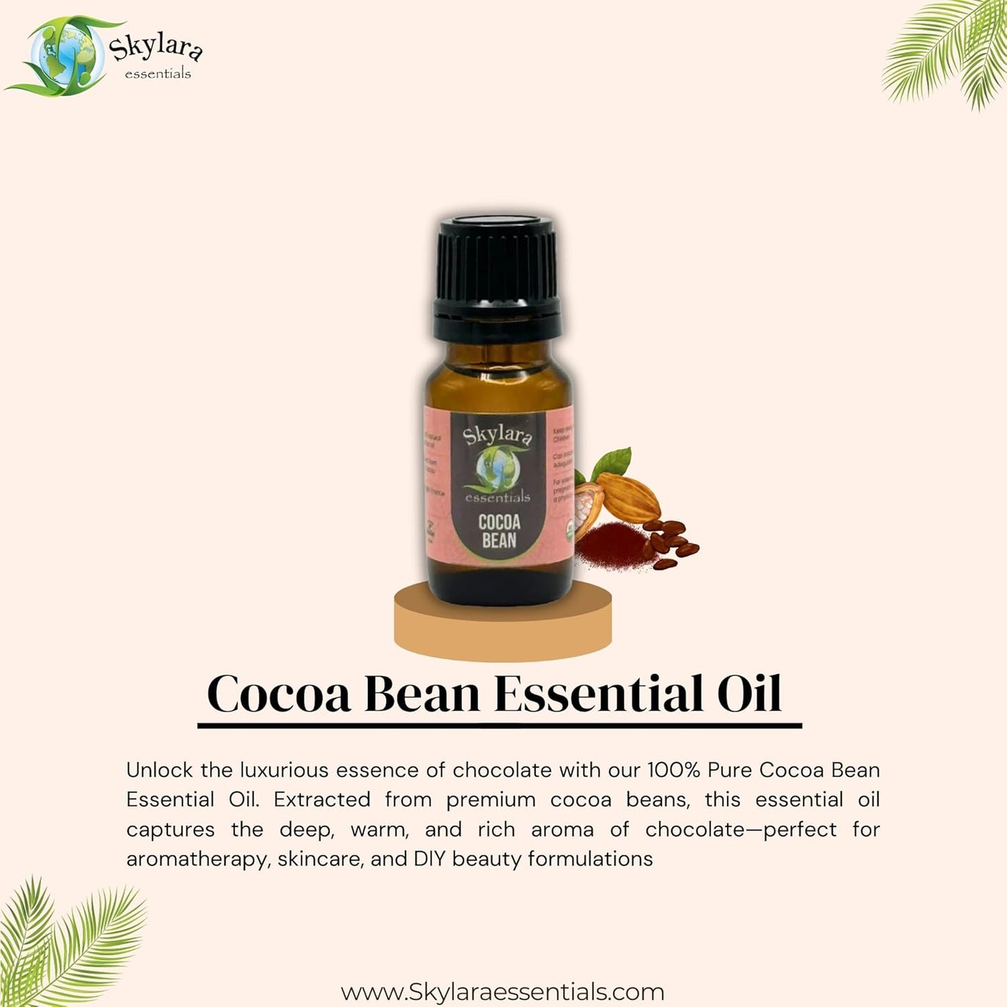 Organic Cocoa Bean Essential Oil (Chocolate) - Pure, Aromatic, and Rich | Natural Chocolate Scent for Aromatherapy (10ml Roll On)