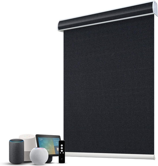 SmartWings Motorized 100% Blackout Shades Blinds, Custom Size, Cordless Window Shades Rechargeable Battery, Work with Matter/Apple HomeKit, Alexa, Thread/Zigbee, Remote Optional, Eclipse Onyx Black