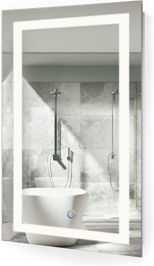 Krugg | 18 Inch X 30 Inch LED Bathroom Mirror | Lighted Vanity Mirror Includes Dimmer & Defogger | Wall Mount Vertical or Horizontal Installation