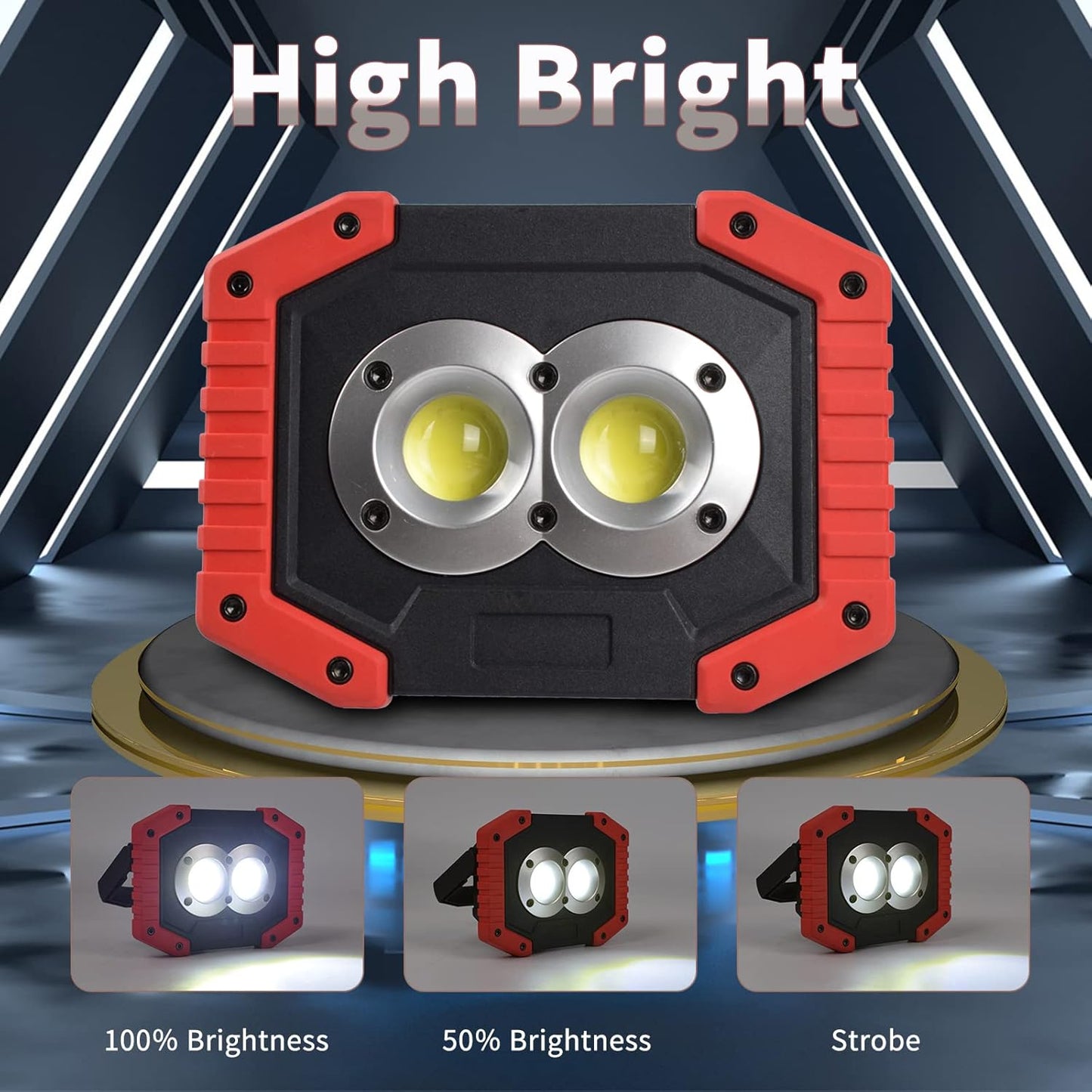 OTYTY LED Work Light 2-Pack, 30W 1500LM Portable Rechargeable Flood Lights with Magnetic Base, 4200mAh Battery for Outdoor, Camping, Hiking, Emergency, Car Repairing, Job Site Lighting (W839 Red)