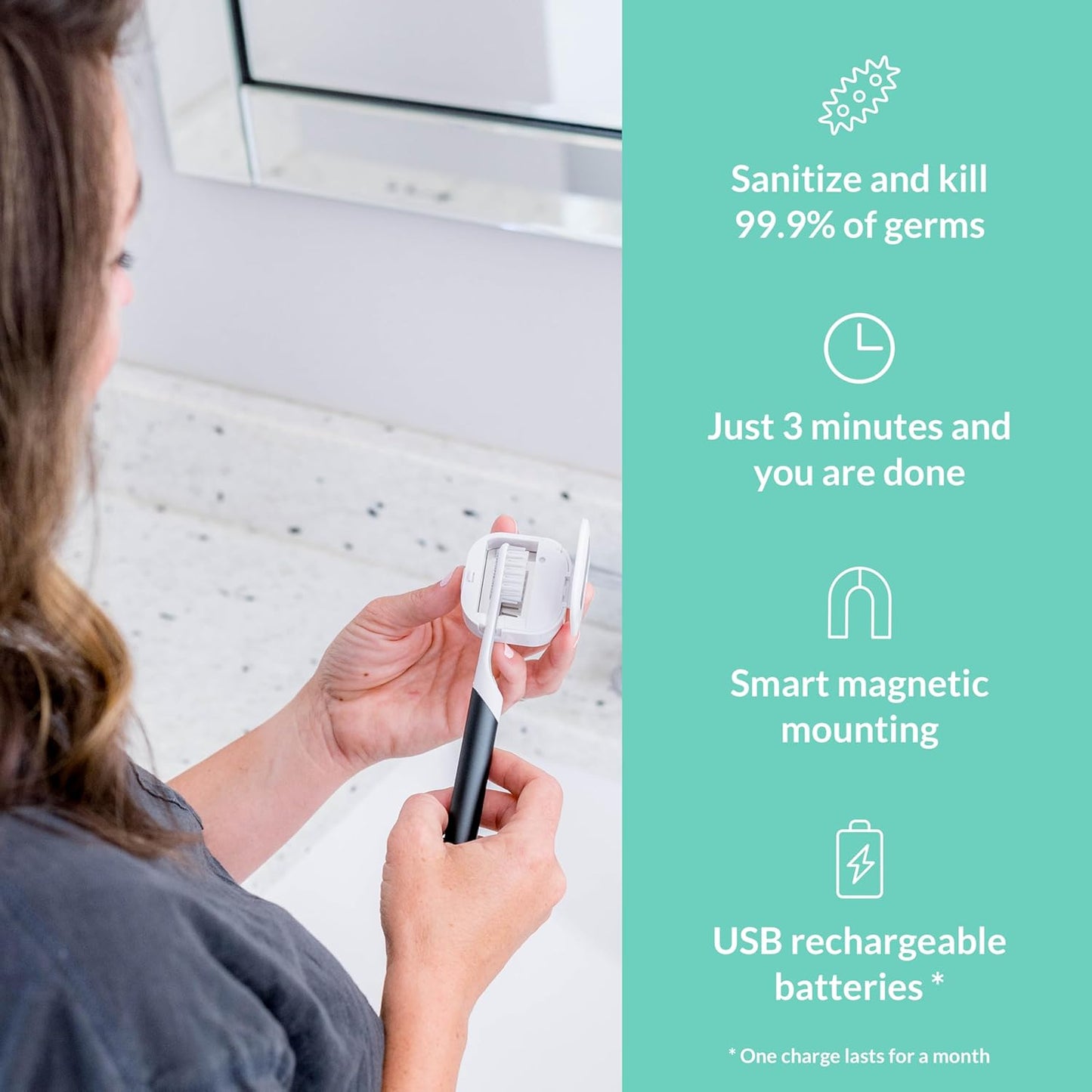 Bril UV-C Toothbrush Sanitizer, Portable Cleaner, Travel Cover, Magnetic Holder, and Rechargeable Case for Any Size Toothbrush, Multi-Pack
