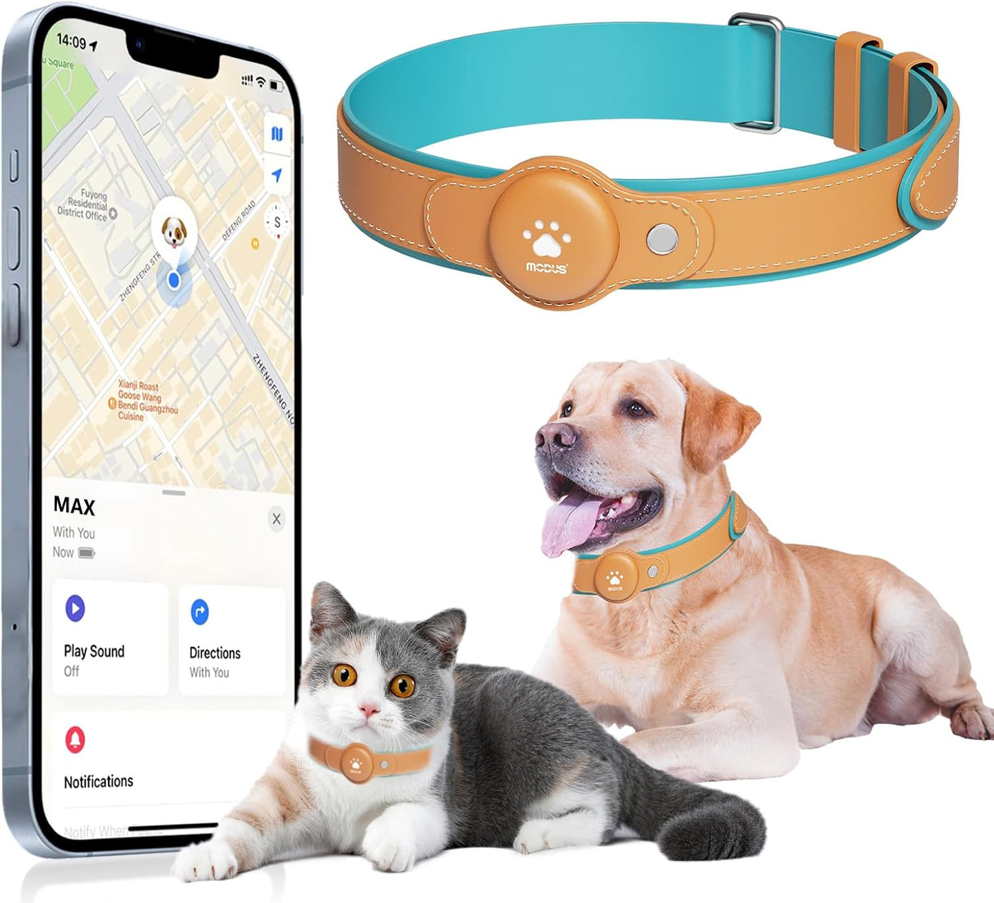 GPS Tracker for Dogs&Cats, 2 in 1 Pet Tracking Smart Collar (Only iOS), No Monthly Fee GPS Tracker Dog Collar, Real-time Location Comfortable PU Tracker for Small, Medium Large Dogs(Locator Included)