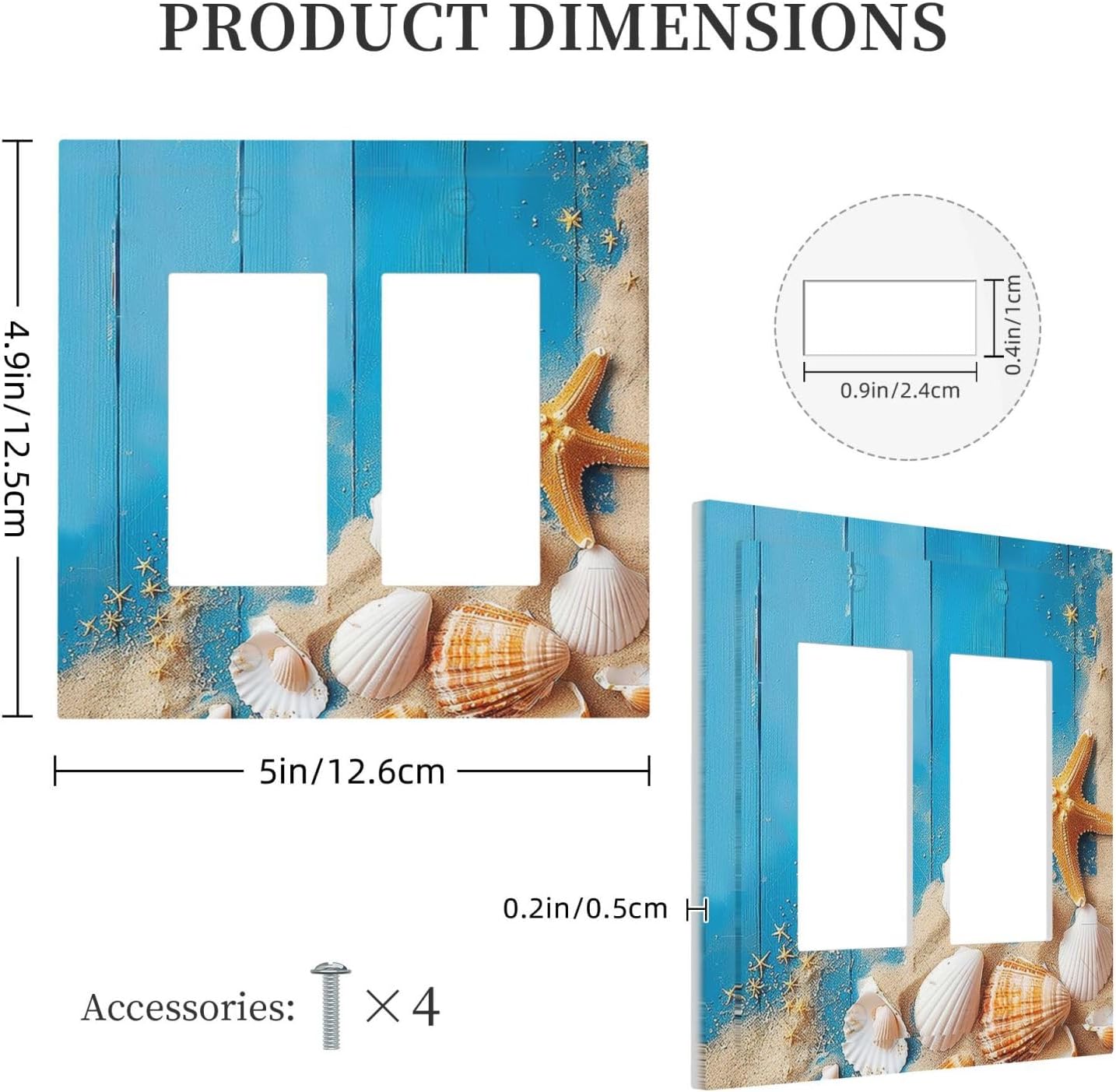 Decorative Outlet Covers Blue Wood Grain Beach Shell Starfish 2 Gang Double GFCI Rocker Electrical Wall Panels Light Switch Cover Plate for Bathroom Farmhouse Decor