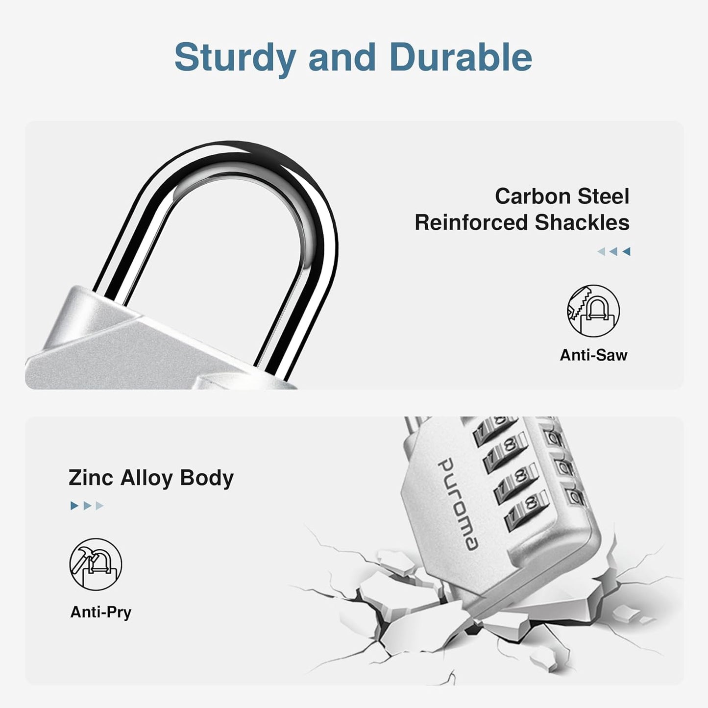 Puroma 4 Pack Combination Lock for Locker 4 Digit Outdoor Waterproof Padlock for School, Gym, Sports, Fence, Toolbox, Gate, Case, Outdoor, Hasp Storage, Cabinets (Silver & Black)