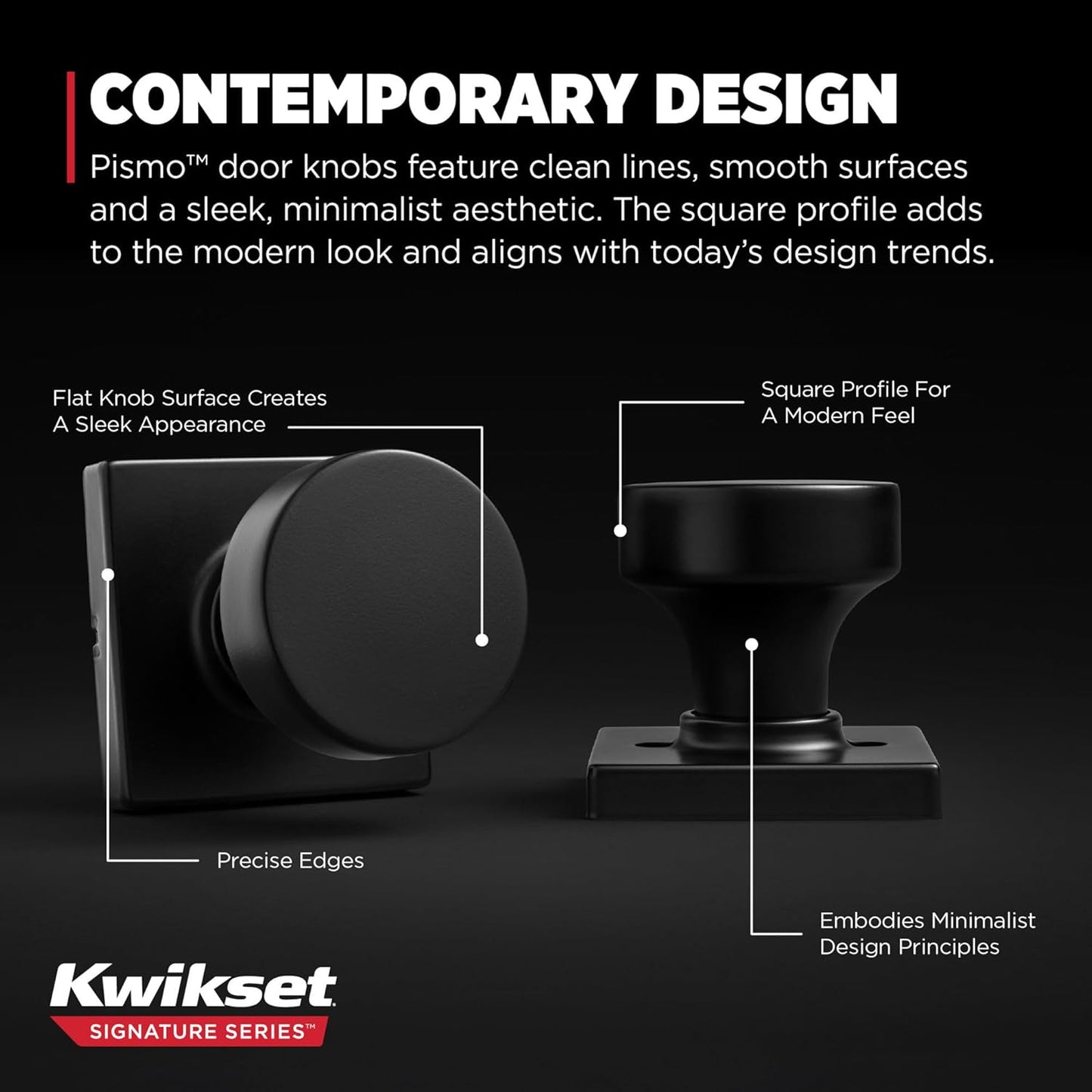 Kwikset Pismo Interior Passage Door Knob, Handle For Closet and Hallway Doors, Non-Locking Doorknob in Matte Black, with Microban Protection