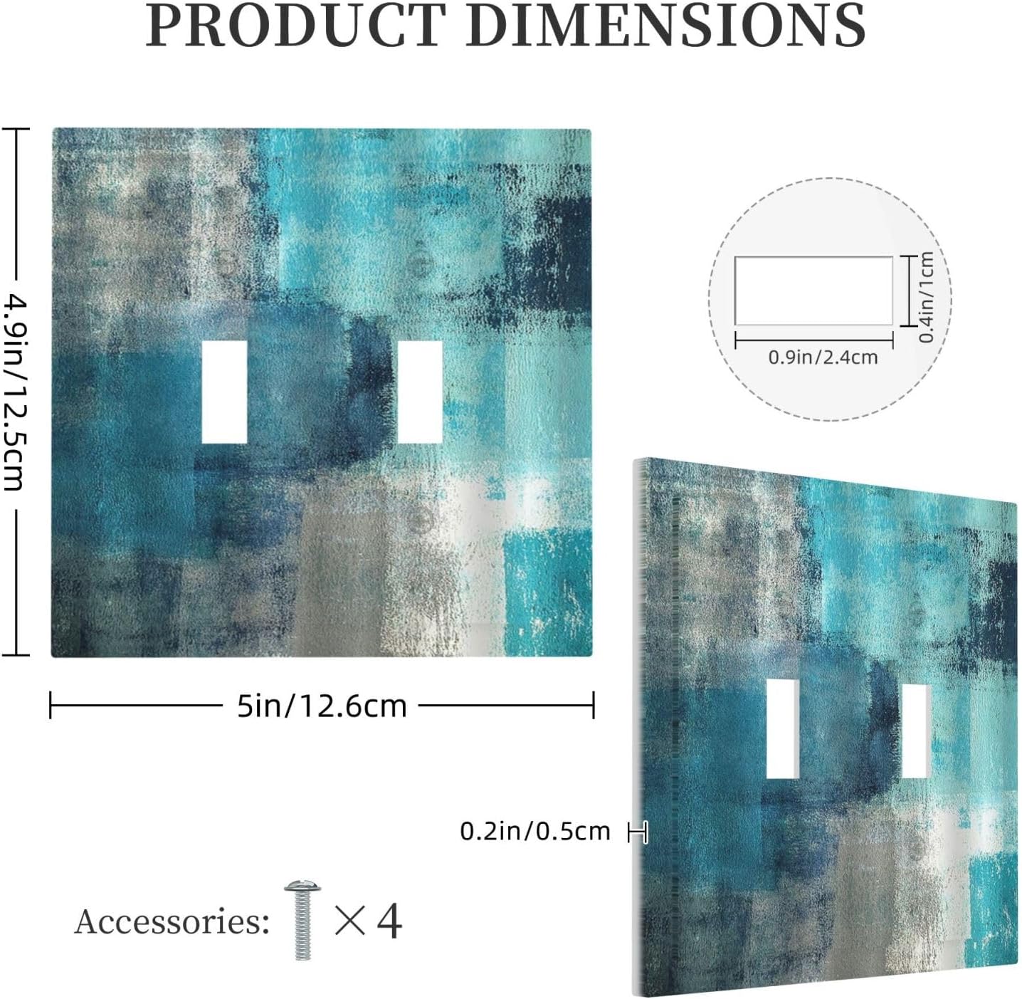 Decorative Switch Plates Teal Blue Modern Geometric Abstract Turquoise Green 2 Gang Double Toggle Outlet Light Switch Cover Wall Plate Electrical Faceplate for living Room Bedroom Decor