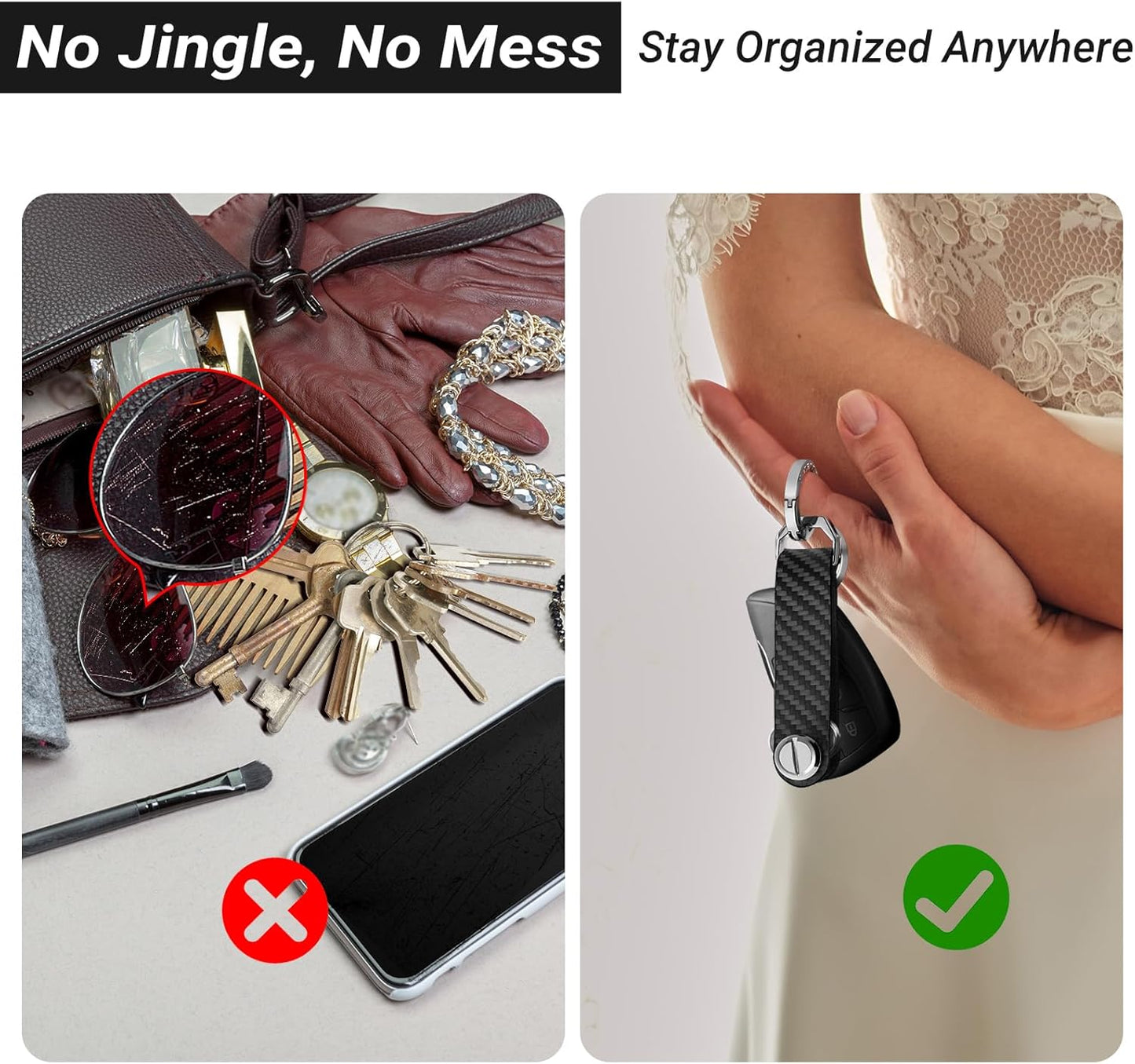 T-carbon Key Organizer, Carbon Fiber Leather Compact Key Holder, Silent Keychain, Expandable Key Case Holds Up to 8 Keys