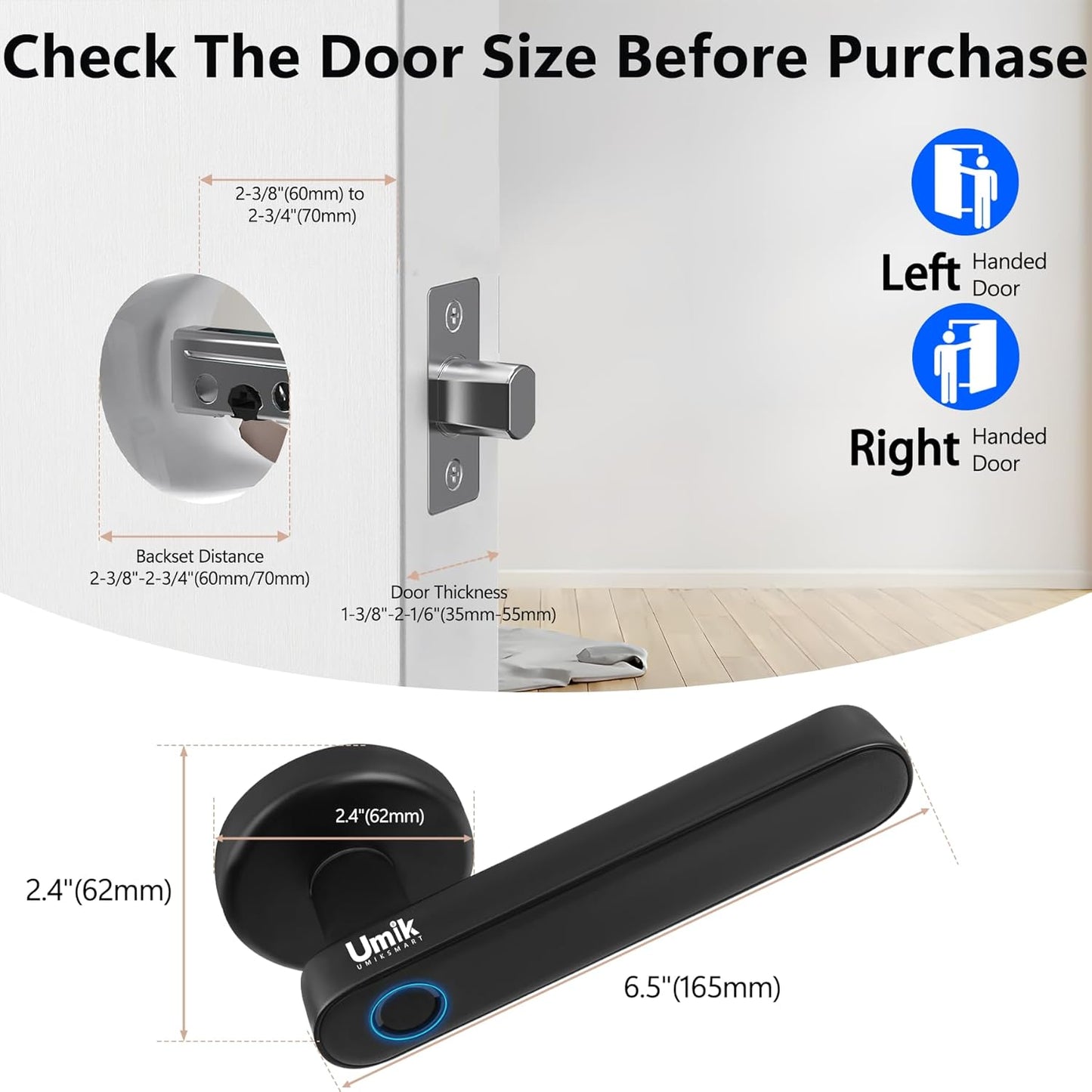 Fingerprint Smart Door Lock, Biometric Door Lock with App for Bedroom, Home, Apartment, Hotel (Black)