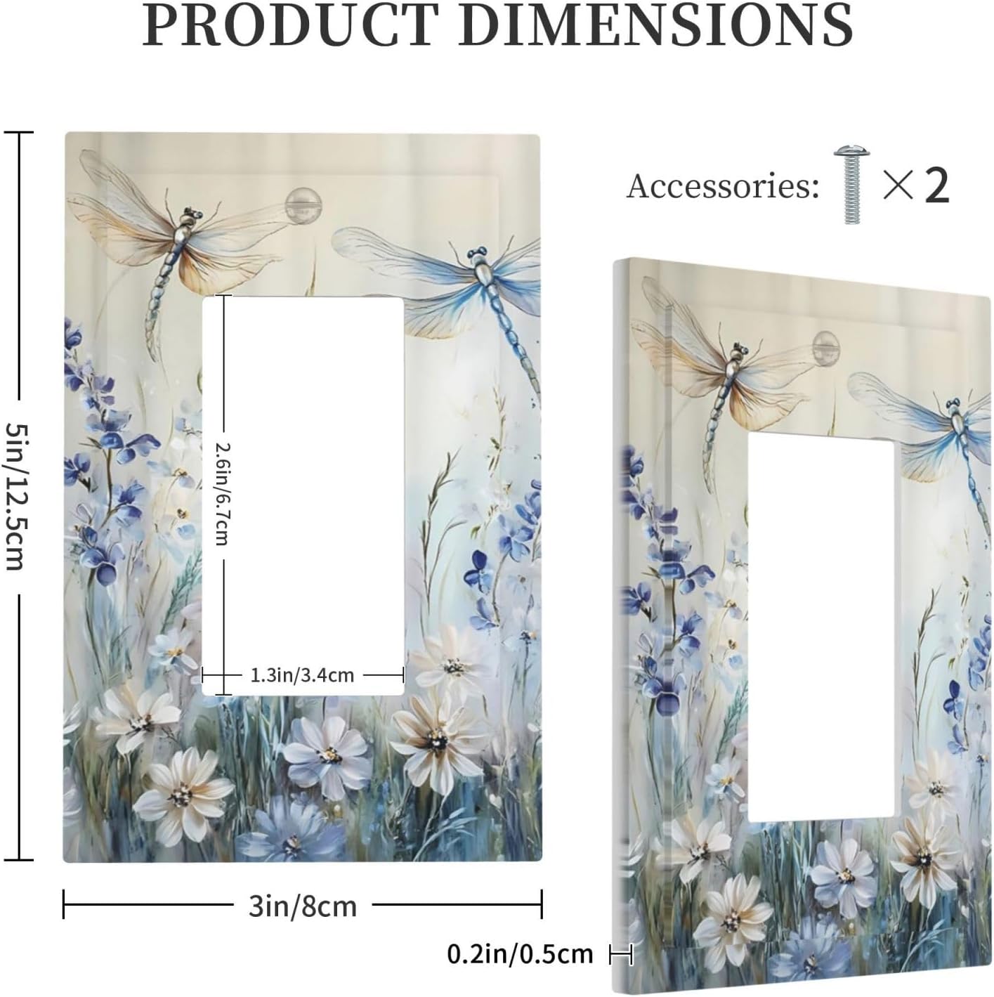 Decorative Outlet Covers Watercolor Dragonfly Blue Wihte Flower 1 Gang Rocker Light Switch Cover Plate Single Wall Plates for Electrical Outlets Switch Plate Covers Faceplate for Home Decor